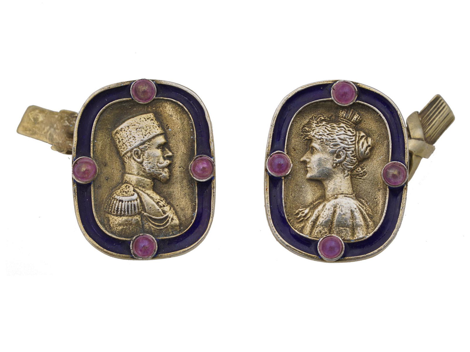 A RUSSIAN GILT SILVER NICHOLAS II CUFFLINKS (1 of 3)