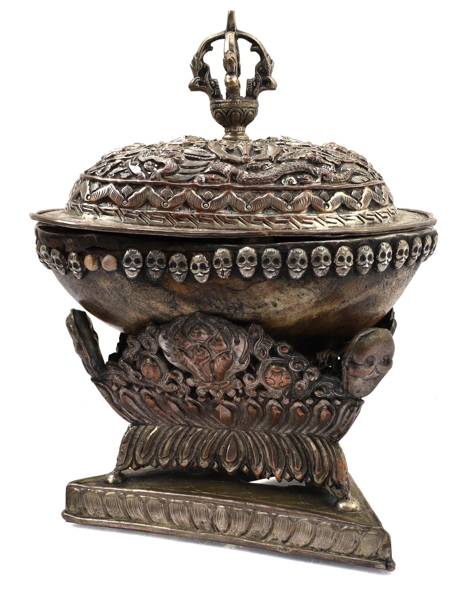 A FINE TIBETAN SILVER-PLATED KAPALA, 19TH CEN. (1 of 7)