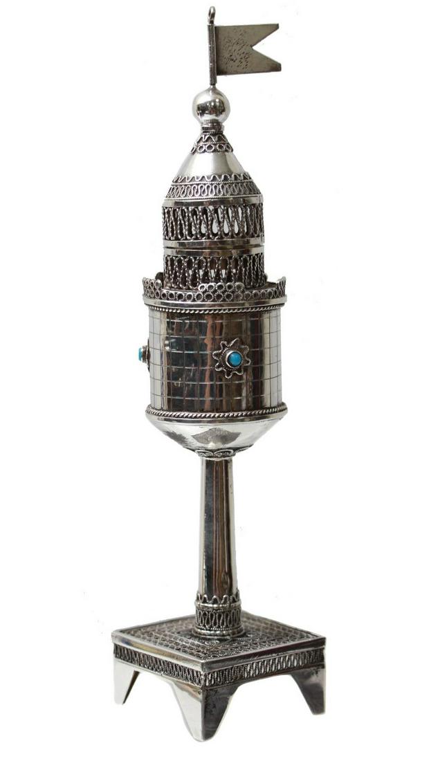 JUDAICA STERLING SILVER TURQUOISE SPICE TOWER (1 of 9)