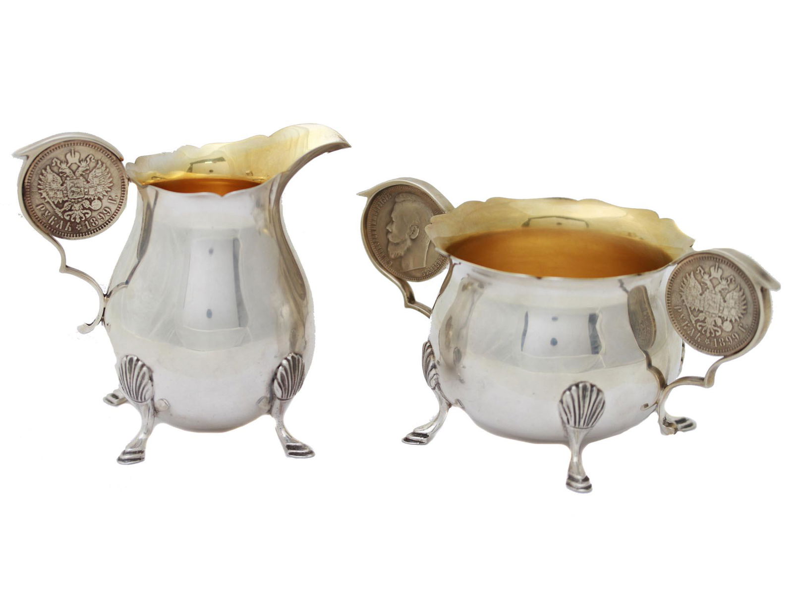 A SET OF RUSSIAN SILVER MILK PITCHER & SUGAR BOWL (1 of 11)