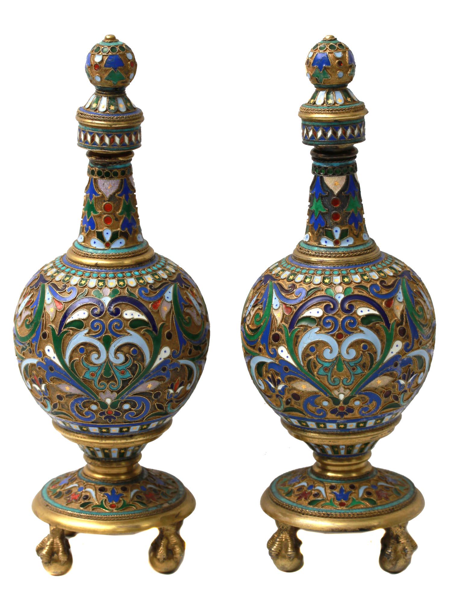 A PAIR OF RUSSIAN SILVER & ENAMEL PERFUME BOTTLES (1 of 7)
