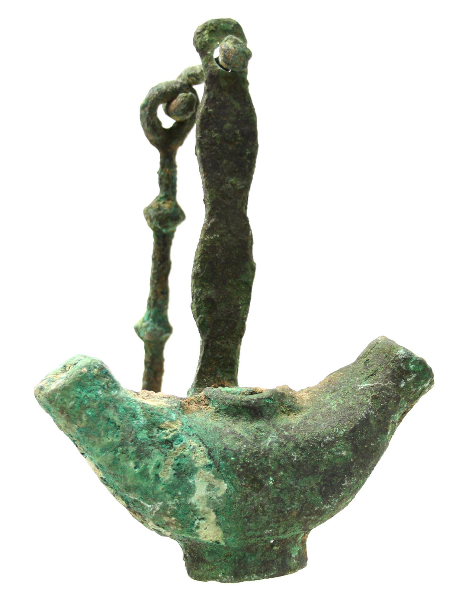 ANCIENT ROMAN BRONZE HANGING OIL LAMP (1 of 7)