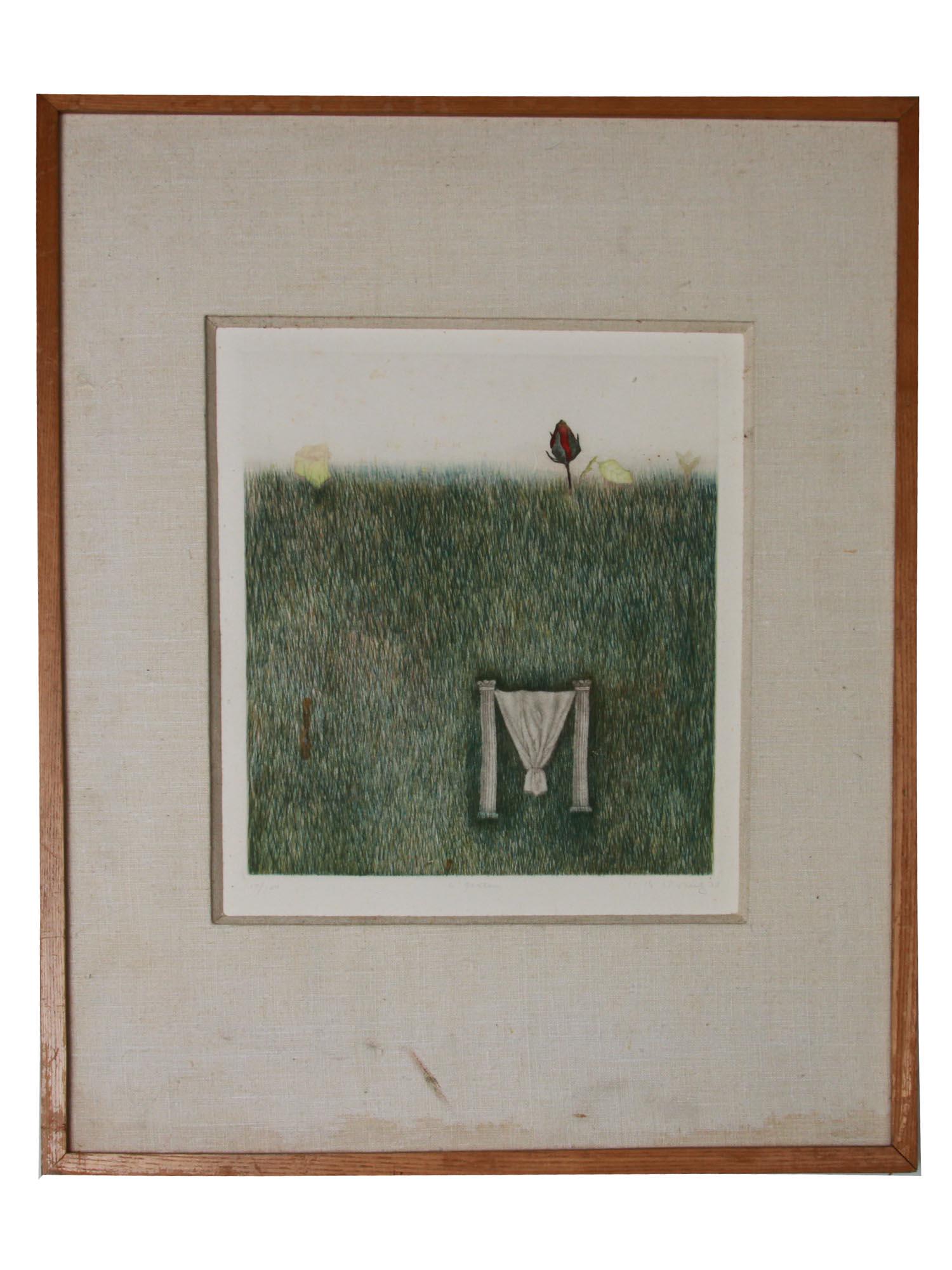 A COLOR ETCHING GARDEN SIGNED BY THE ARTIST (1 of 5)