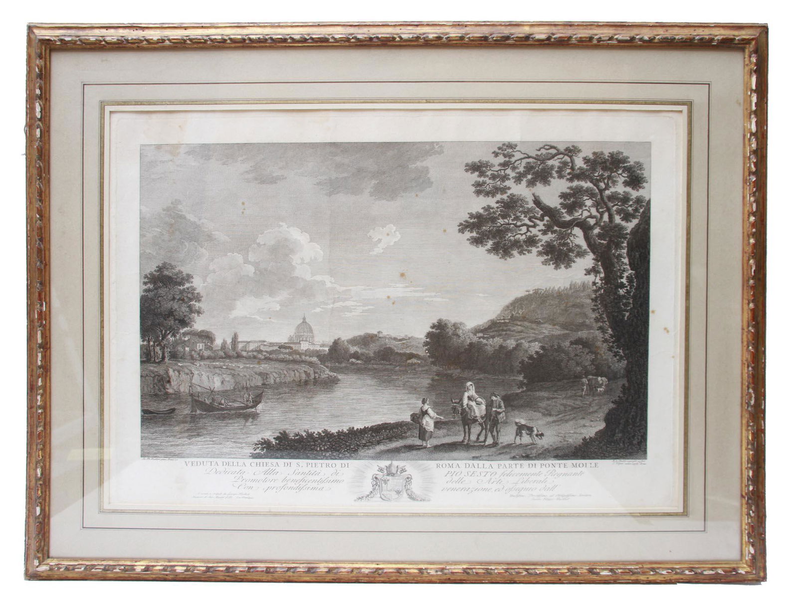 ITALIAN ETCHING BY HACKET BALTHASAR ANTON DUNKER: Balthasar Anton Dunker (Swiss, German, 1746-1807) etching on paper, Veduta della Chiesa di S. Pietro di Roma dalla Parte di Ponte Molle. From a painting by Philip Hackert, dated 1776. The work was mad