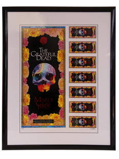 A GREAT DEAD MARDI GRAS 1995 SIGNED POSTER: A rare Grateful Dead Mardi Gras 1995 Artrock poster, known as PCL-043. The print for a venue at the Oakland Coliseum. Signed by Troy Alders and numbered 50/500. Framed. Dimensions: Framed 31 3/4" x 25