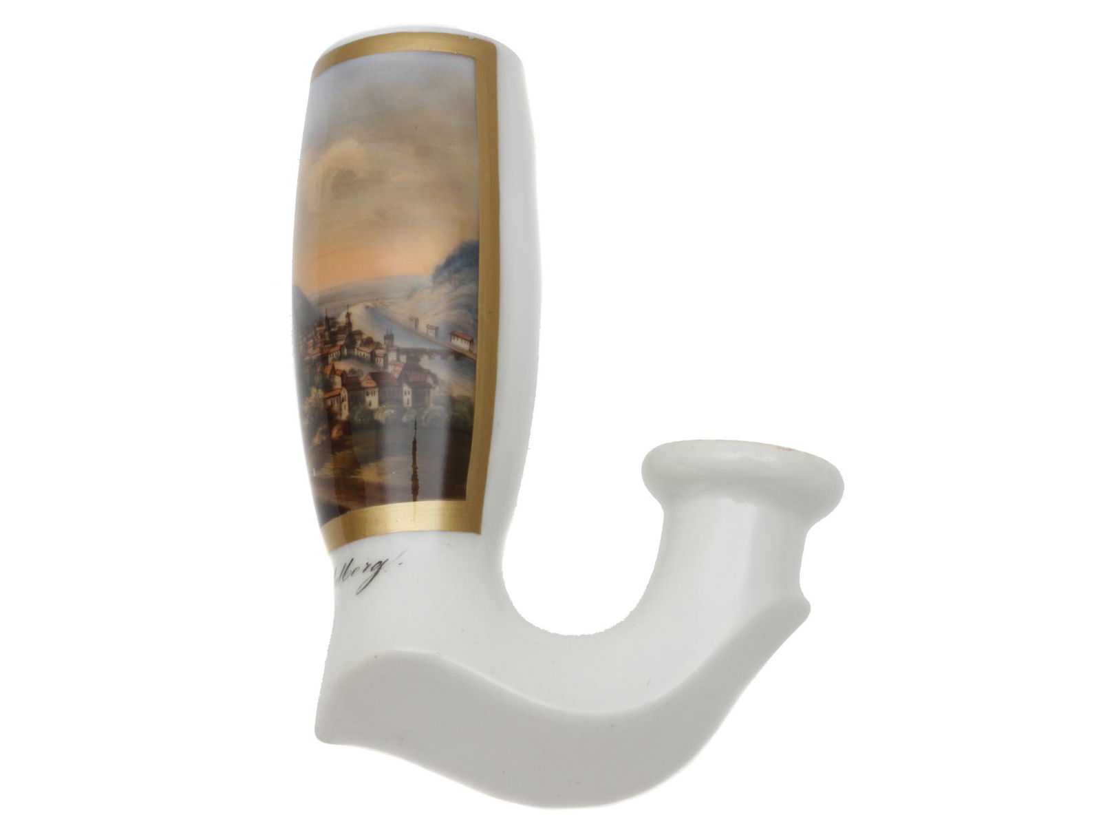 ANTIQUE GERMAN HAND PAINTED PORCELAIN CAPPED PIPE (1 of 5)