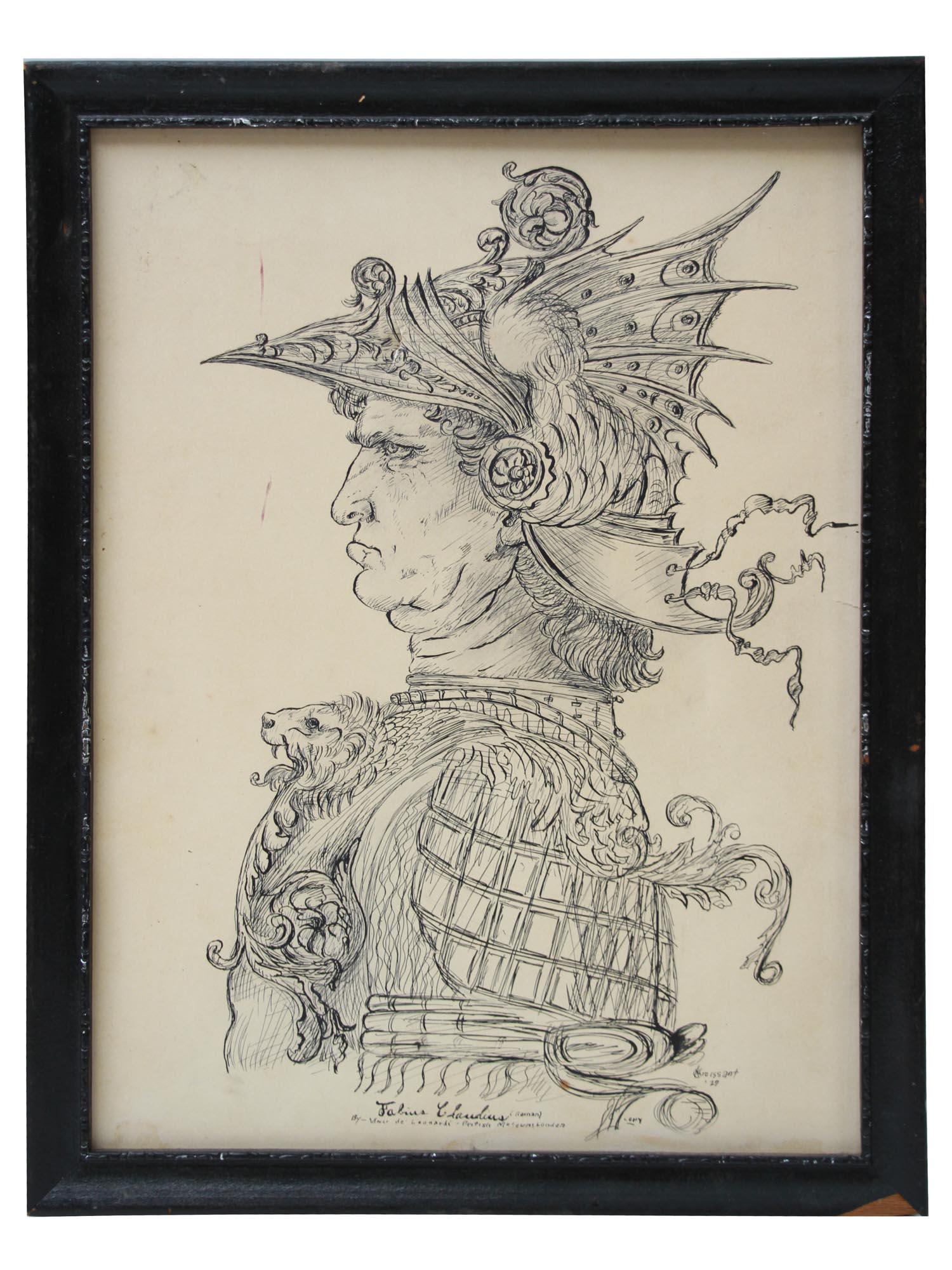 AN AFTER LEONARDO DA VINCI INK PAINTING SIGNED (1 of 7)