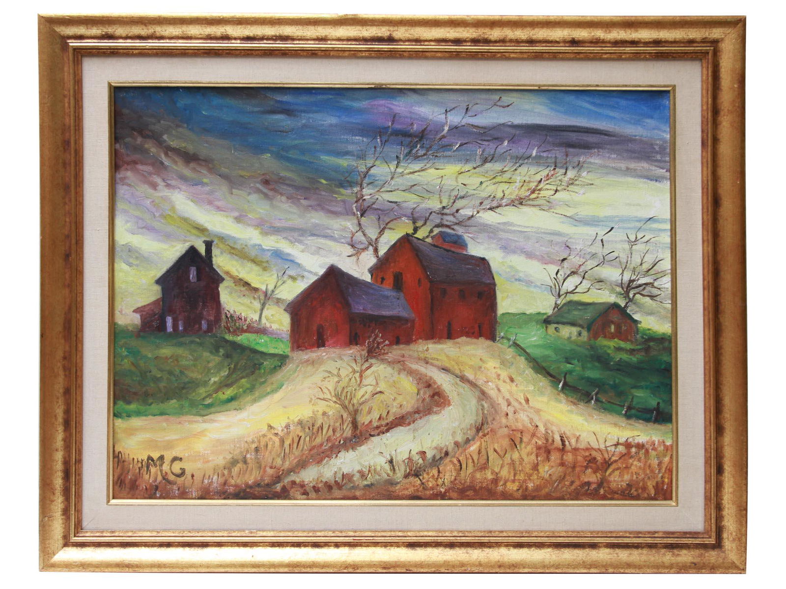 A MODERNIST SCHOOL OIL PAINTING SIGNED M.G. (1 of 7)
