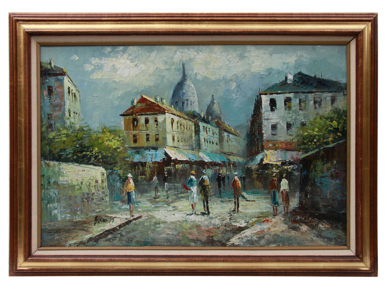 AMERICAN OIL PAINTING PARIS BY CAROLINE BURNETT: Caroline Burnett (American, French, 1877-1950) oil painting on canvas depicting a Paris street scene. Signed lower left. Framed. American-born artist Caroline Burnett was known for her Impressionist s