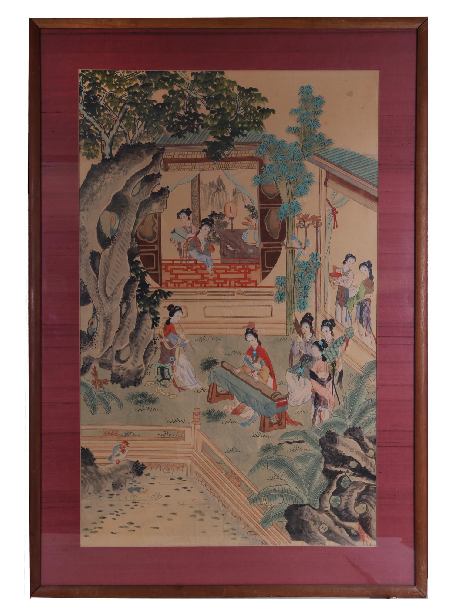 A CHINESE WATERCOLOR PAINTING ON SILK FRAMED (1 of 6)