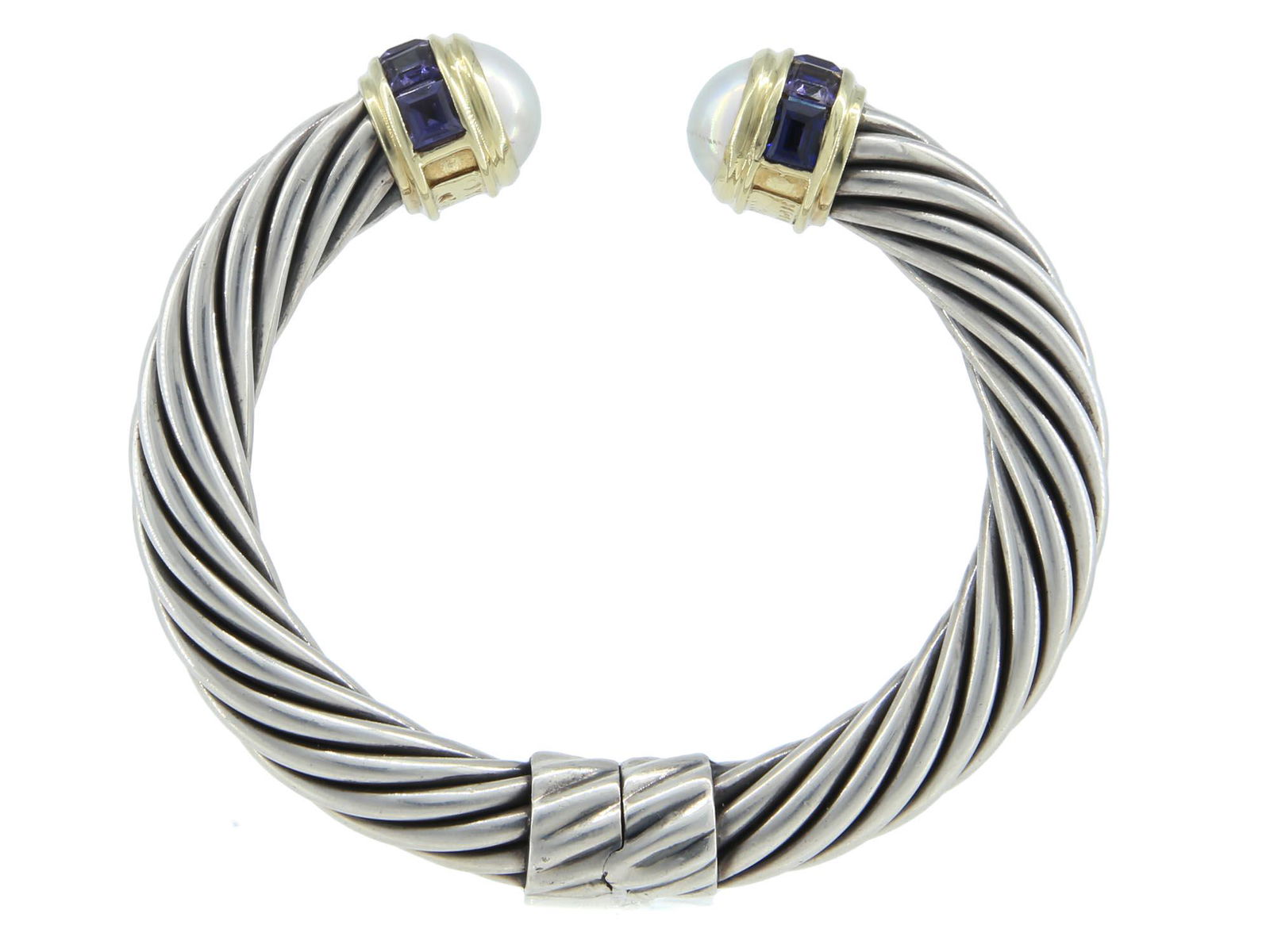 DAVID YURMAN GOLD SILVER SAPPHIRES CABLE BRACELET (1 of 4)