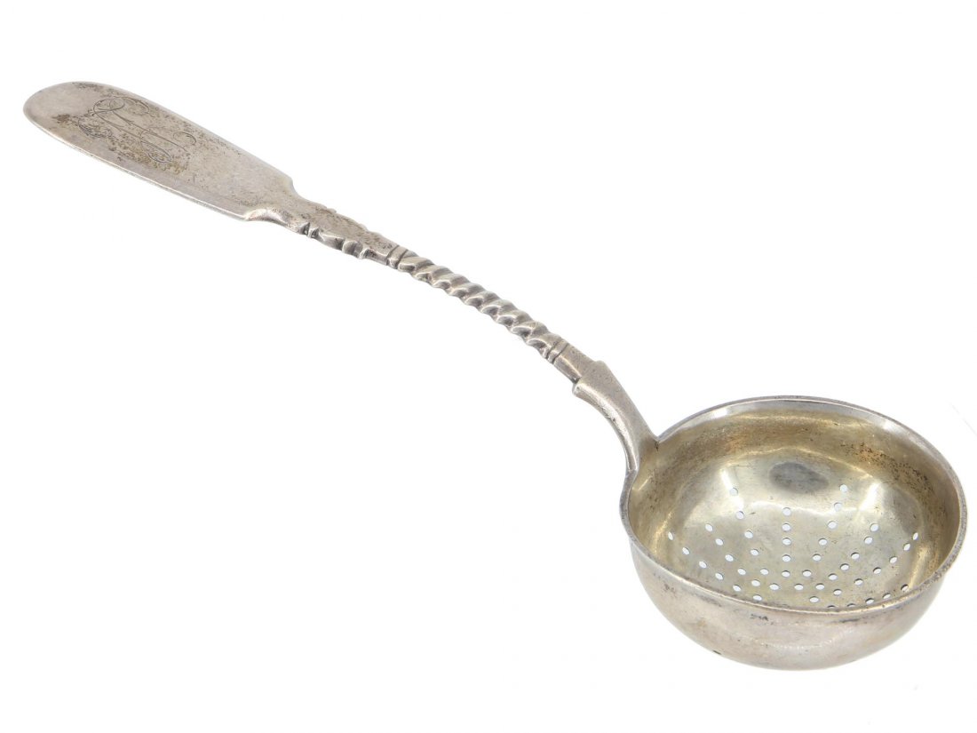 RUSSIAN GILT SILVER STRAINER LADLE WITH ENGRAVING (1 of 6)