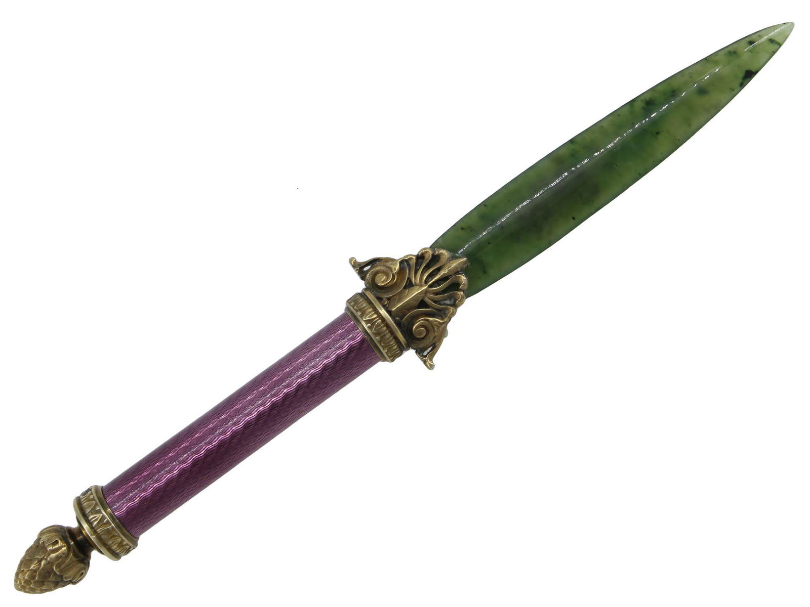 RUSSIAN SILVER ENAMEL NEPHRITE JADE LETTER OPENER (1 of 5)