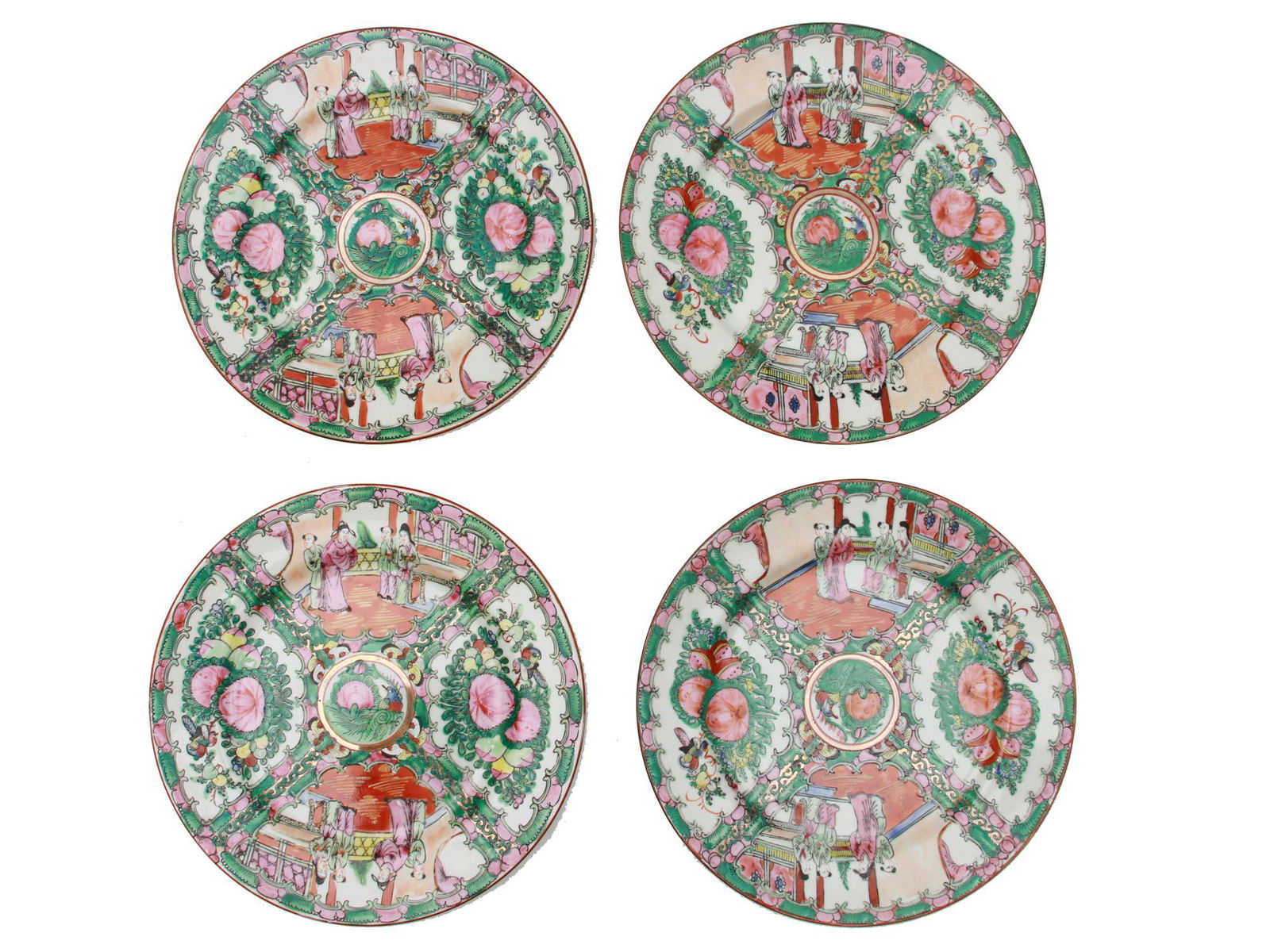 A SET OF FOUR ANTIQUE CHINESE FAMILLE ROSE PLATES (1 of 2)