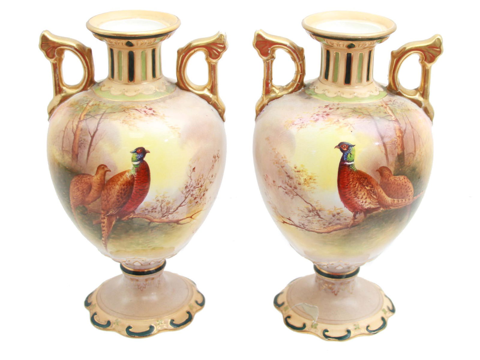 A PAIR OF ANTIQUE CROWN DEVON PHESANTS VASES (1 of 12)
