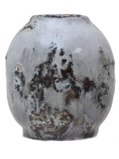 A VINTAGE LEA HALPERN HOLLAND CERAMIC VASE: A Lea Halpern (Dutch, 1899â€“1985) handcrafted ceramic vase. A rounded vase with a wide neck, the surface is covered with picturesque glaze in various shades of gray. Signed underneath: L.H.H., a