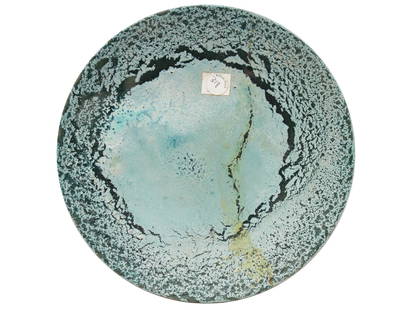 A VINTAGE ARTISTIC CERAMIC PLATE BY LEA HALPERN: A vintage artistic ceramic plate with stained blue-black glaze by Lea Halpern (Dutch, American, 1901-1985). Signed by the artist, and numbered, 206, on verso. Circa 1920s - 1940s. Lea Halpern was