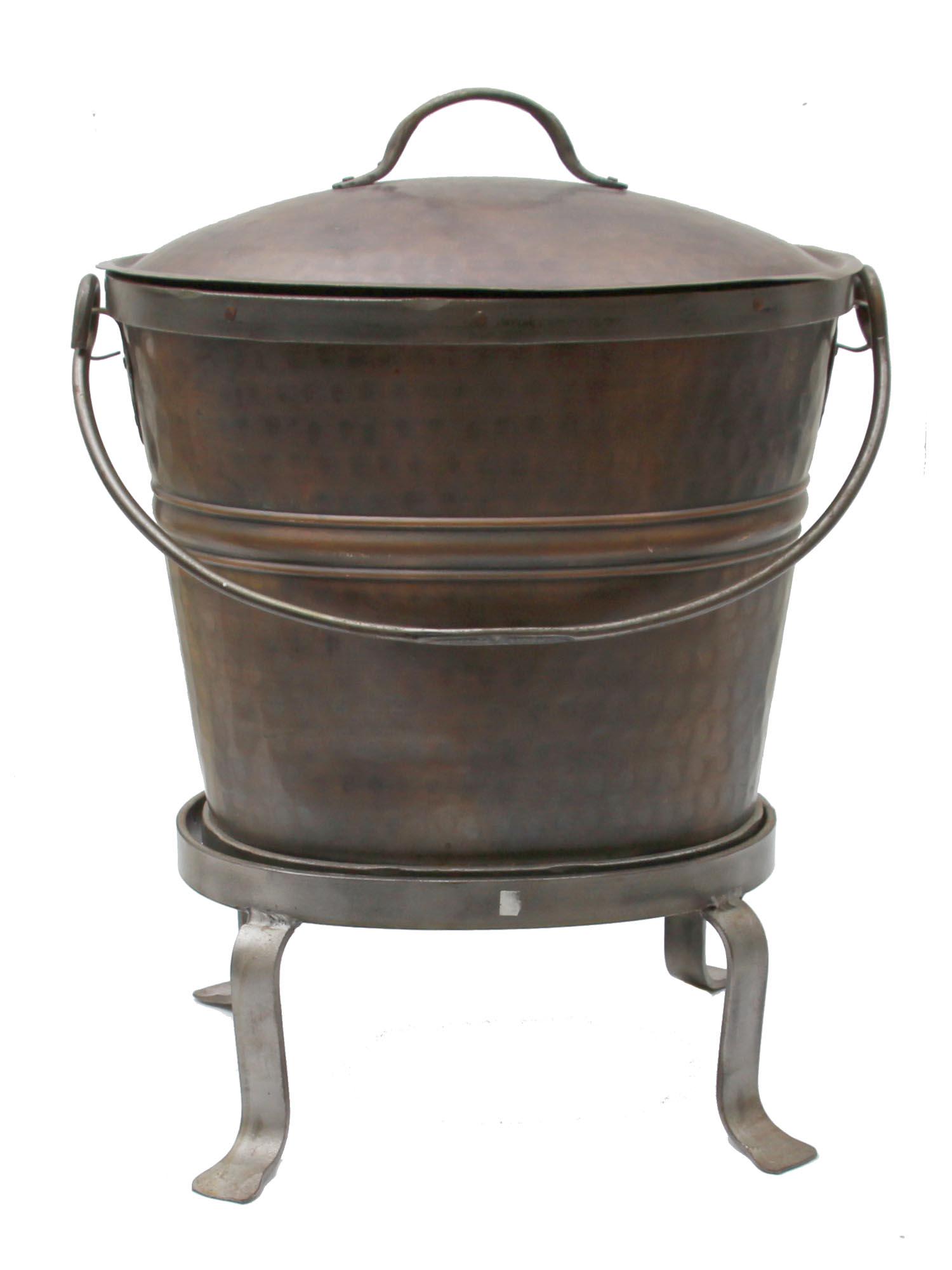 VINTAGE HAMMERED DESIGN COPPER ASH BUCKET W STAND (1 of 3)