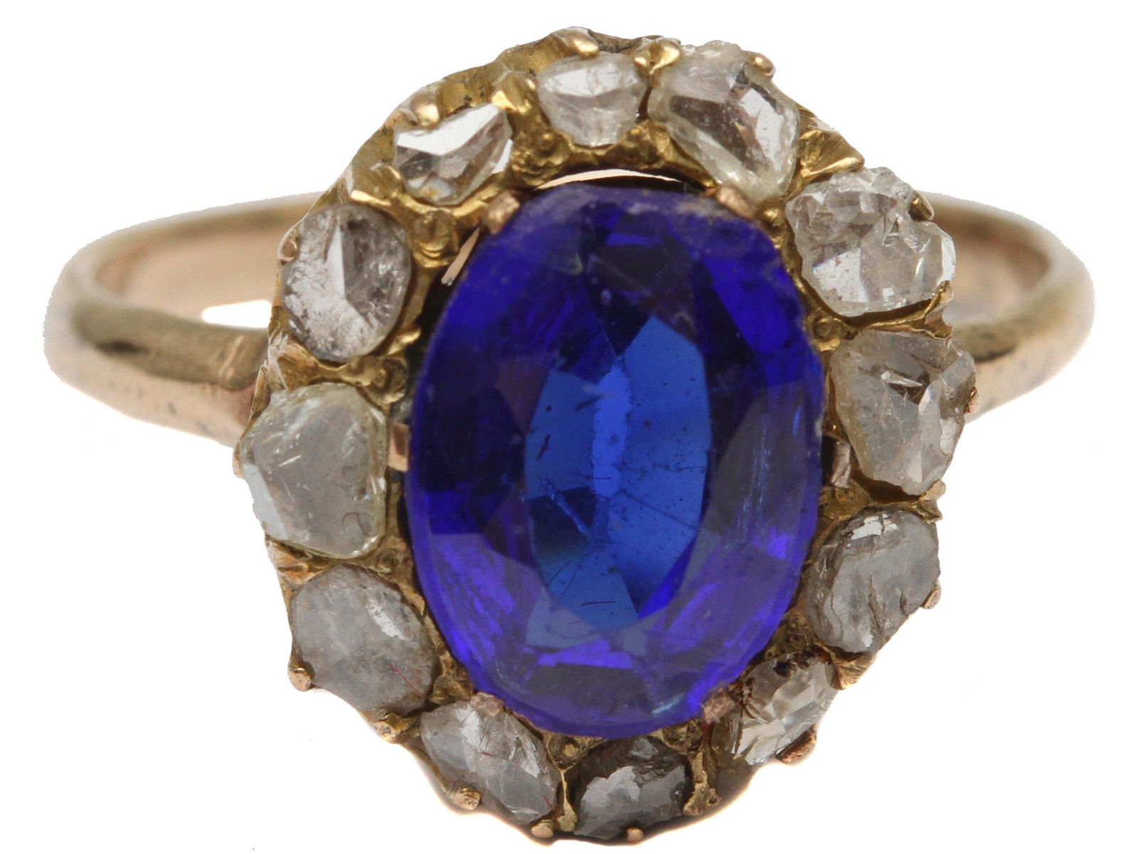 A RUSSIAN YELLOW GOLD SIMULATED SAPPHIRE RING (1 of 3)