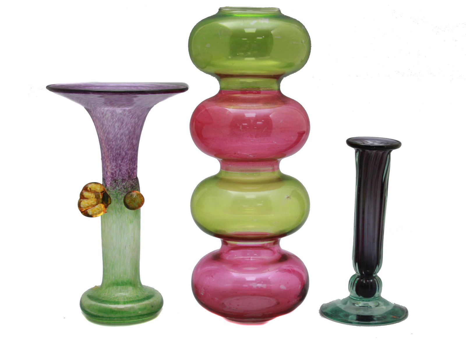 A LOT OF THREE ARTISTIC HAND BLOWN GLASS VASES (1 of 8)