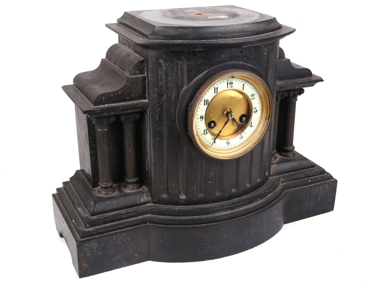 AN ANTIQUE VICTORIAN CARVED STONE MANTEL CLOCK (1 of 6)