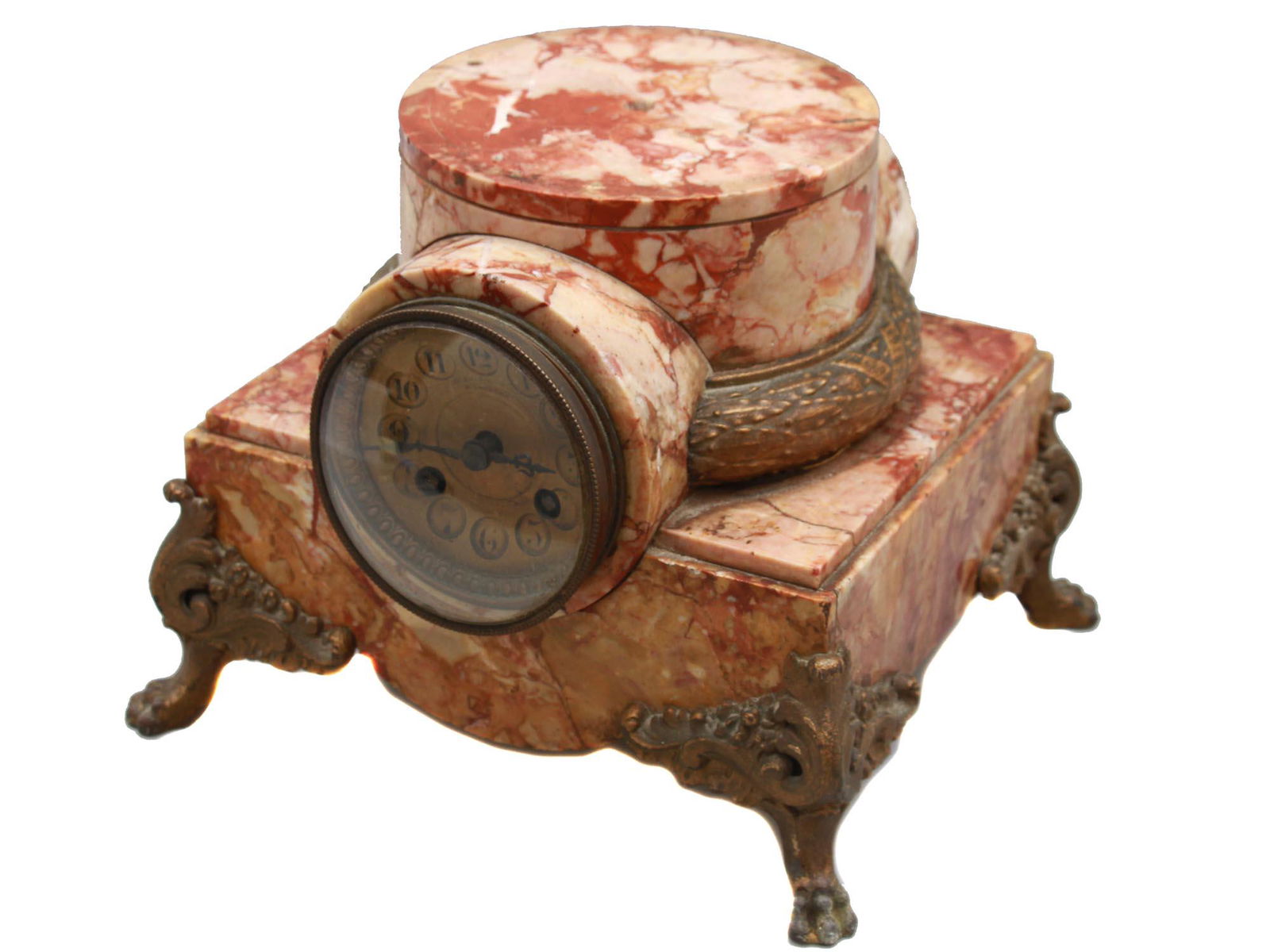 AN ANTIQUE FRENCH MARBLE AND BRONZE MANTEL CLOCK (1 of 9)