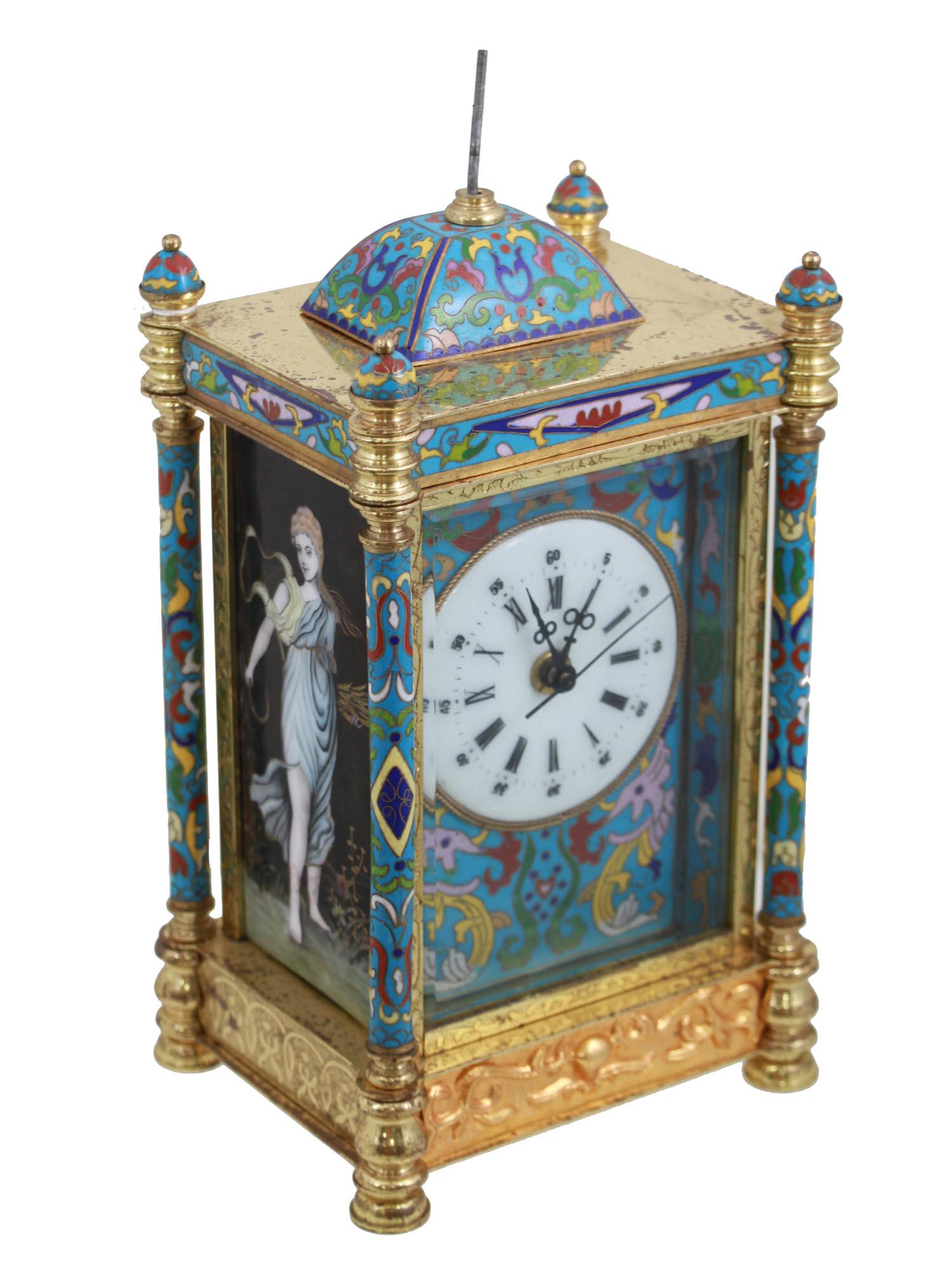 A VINTAGE BRONZE & CLOISONNE ENAMEL MANTEL CLOCK (1 of 8)