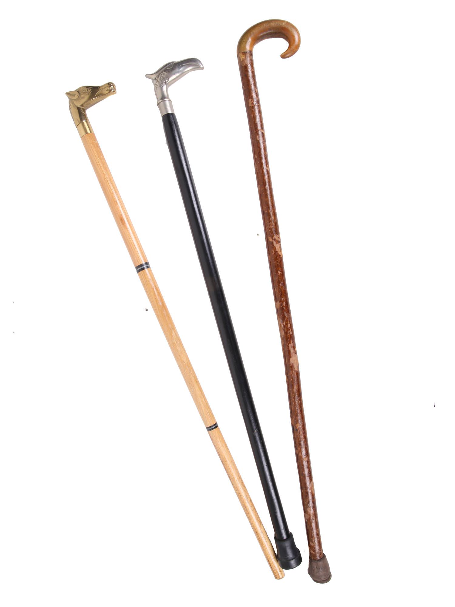 LOT OF THREE BRASS HORSE EAGLE HEAD WALNUT CANES (1 of 12)