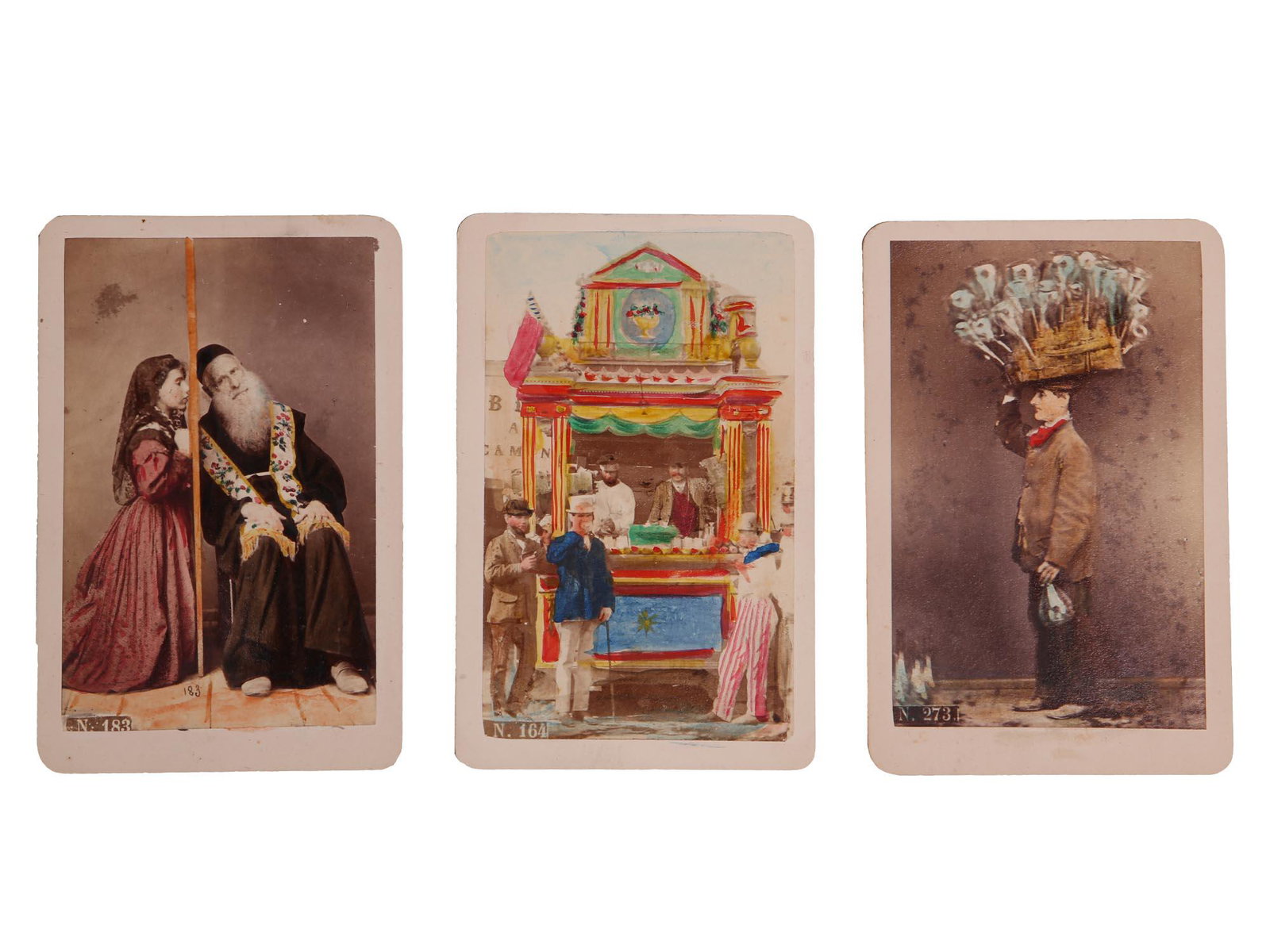 RARE ANTIQUE THREE PAINTED CABINET PHOTO CARDS (1 of 2)
