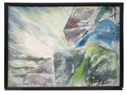 ATTR NORMAN BLUHM COMPOSITION OIL PAINTING: An oil panting in the expressionist style on board. Ð¡omposition, attributed to Norman Bluhm (American, 1921-1999) original oil painting. Signed. Framed. Dimensions: 18 1/4" x 25 1/4" in All measure