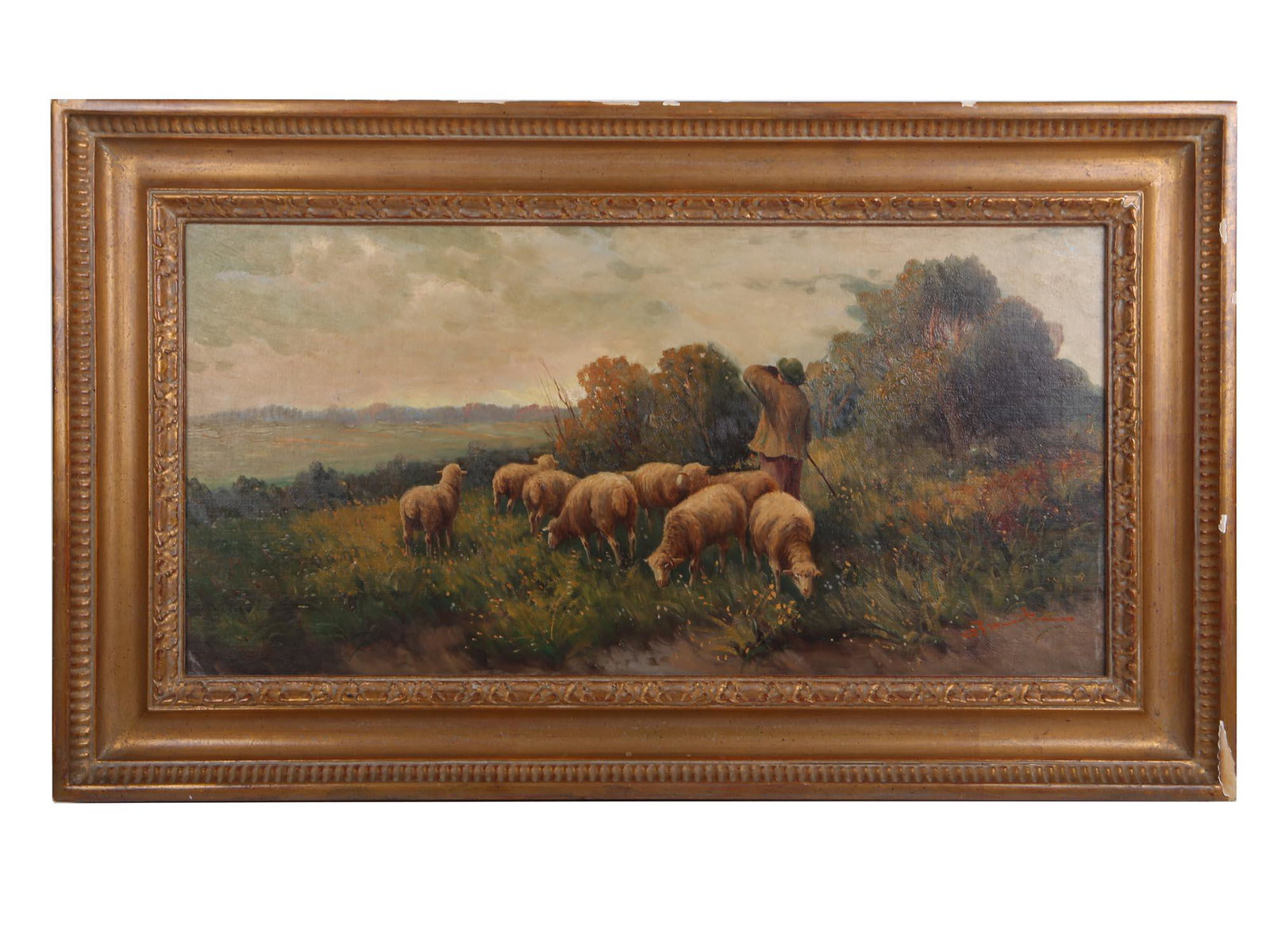 AN OIL PAINTING PASTORAL SCENE SIGNED BY ARTIST (1 of 4)
