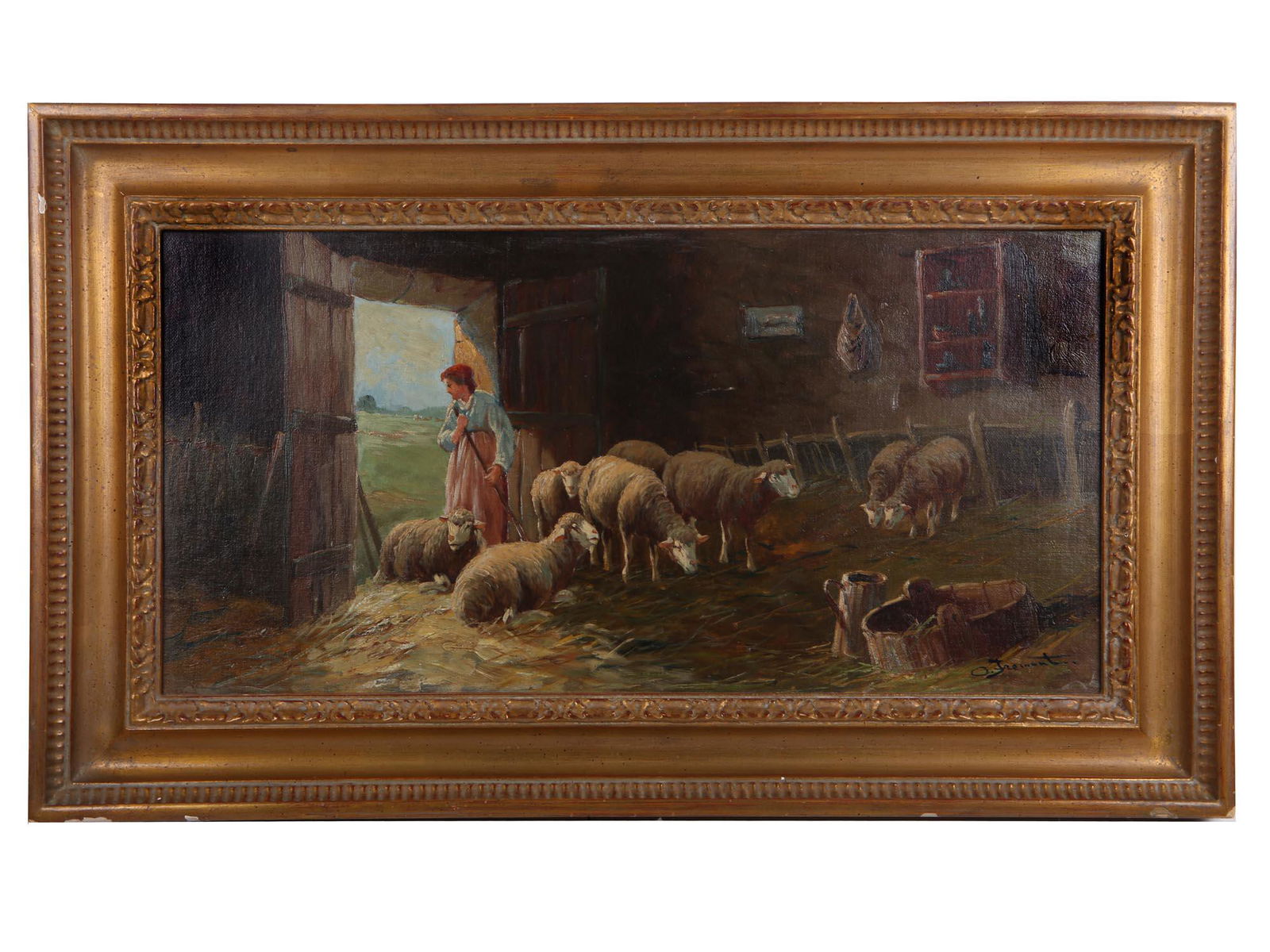 AN OIL PAINTING PASTORAL SCENE SIGNED BY ARTIST (1 of 5)
