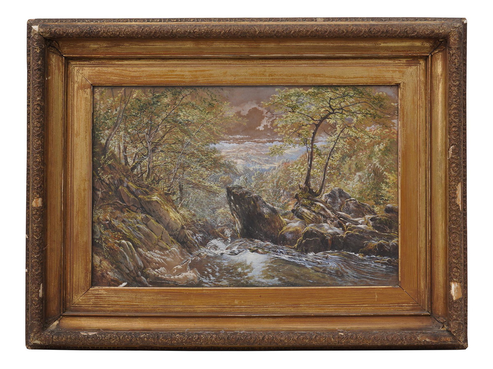 BRITISH GOUACHE PAINTING BY WALLER HUGH PATON: Waller Hugh Paton (British, 1828-1895) 19th century gouache painting on paper, Stock Ghyll Force, Ambleside, 1862. Signed, titled and dated lower left. Framed. Provenance: David Killen Gallery auction