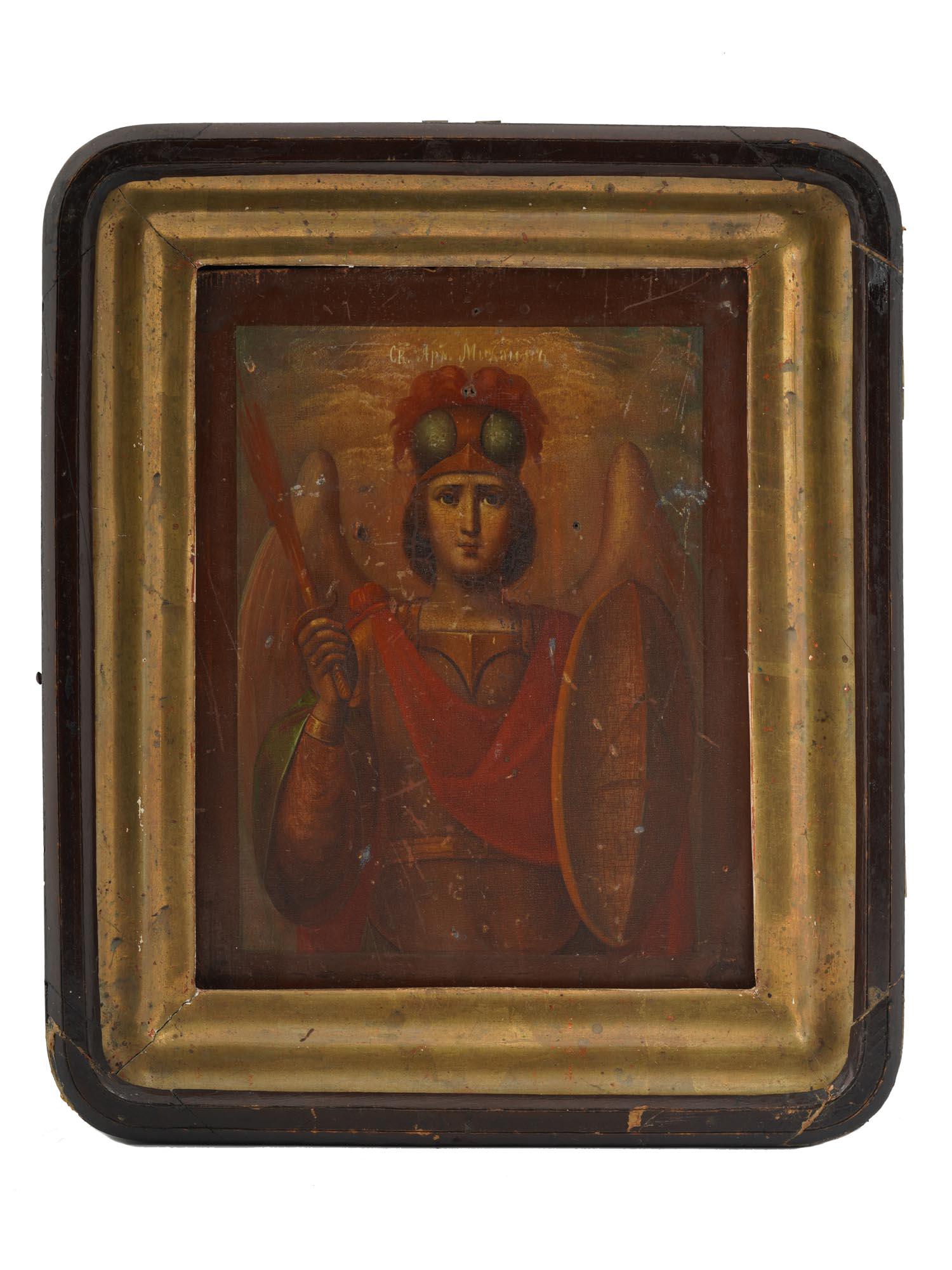 ANTIQUE 1800S RUSSIAN ORTHODOX SAINT MICHAEL ICON (1 of 5)