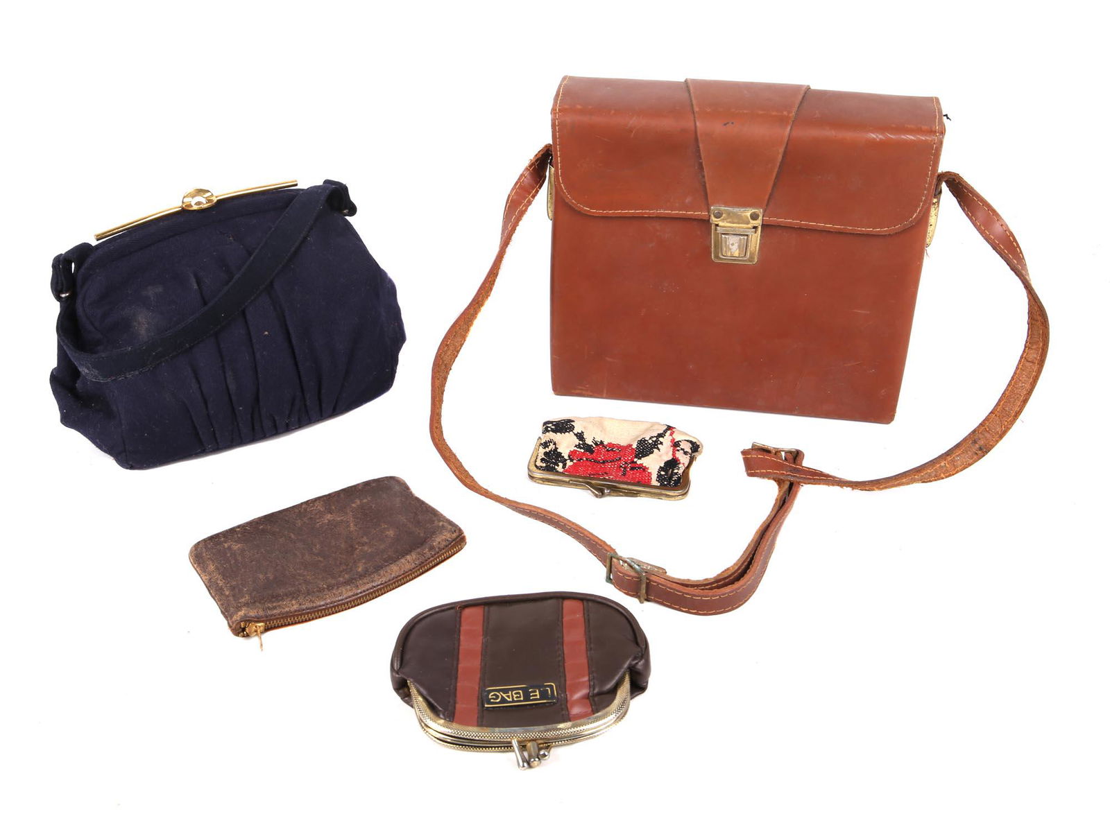 2 VINTAGE RETRO HANDBAGS AND 3 COIN PURSE BAGS (1 of 6)