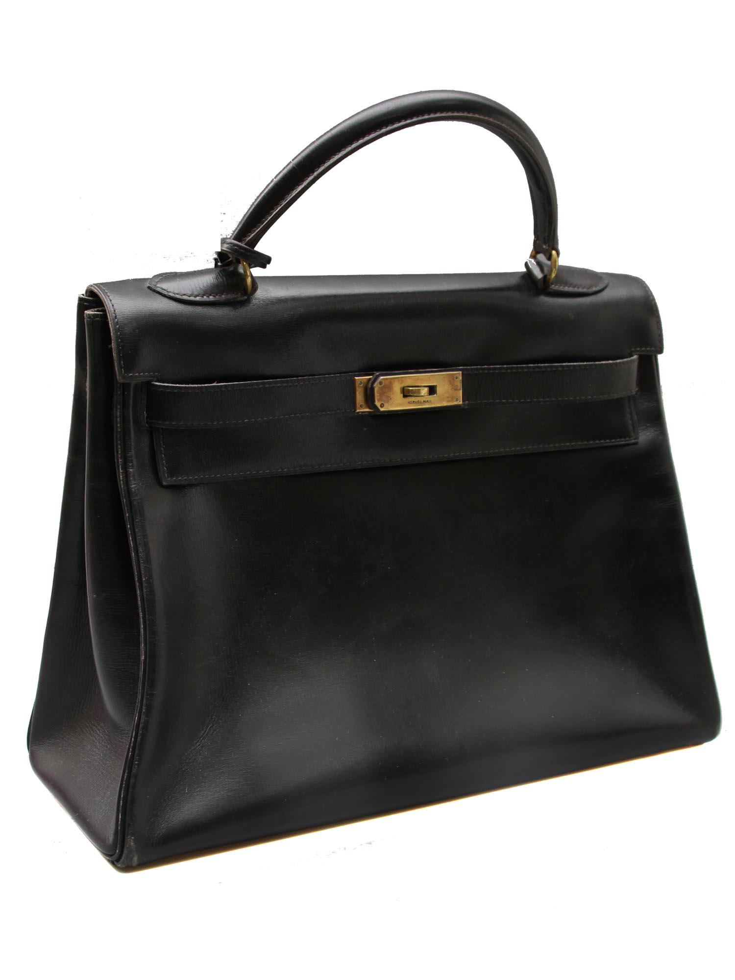 A HERMES PARIS KELLY BLACK LEATHER BAG (1 of 11)