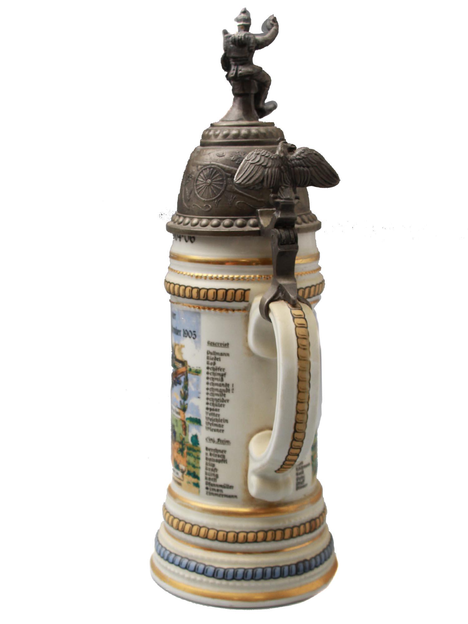 GERMAN PEWTER & PORCELAIN BEER STEIN TANKARD MUG (1 of 5)