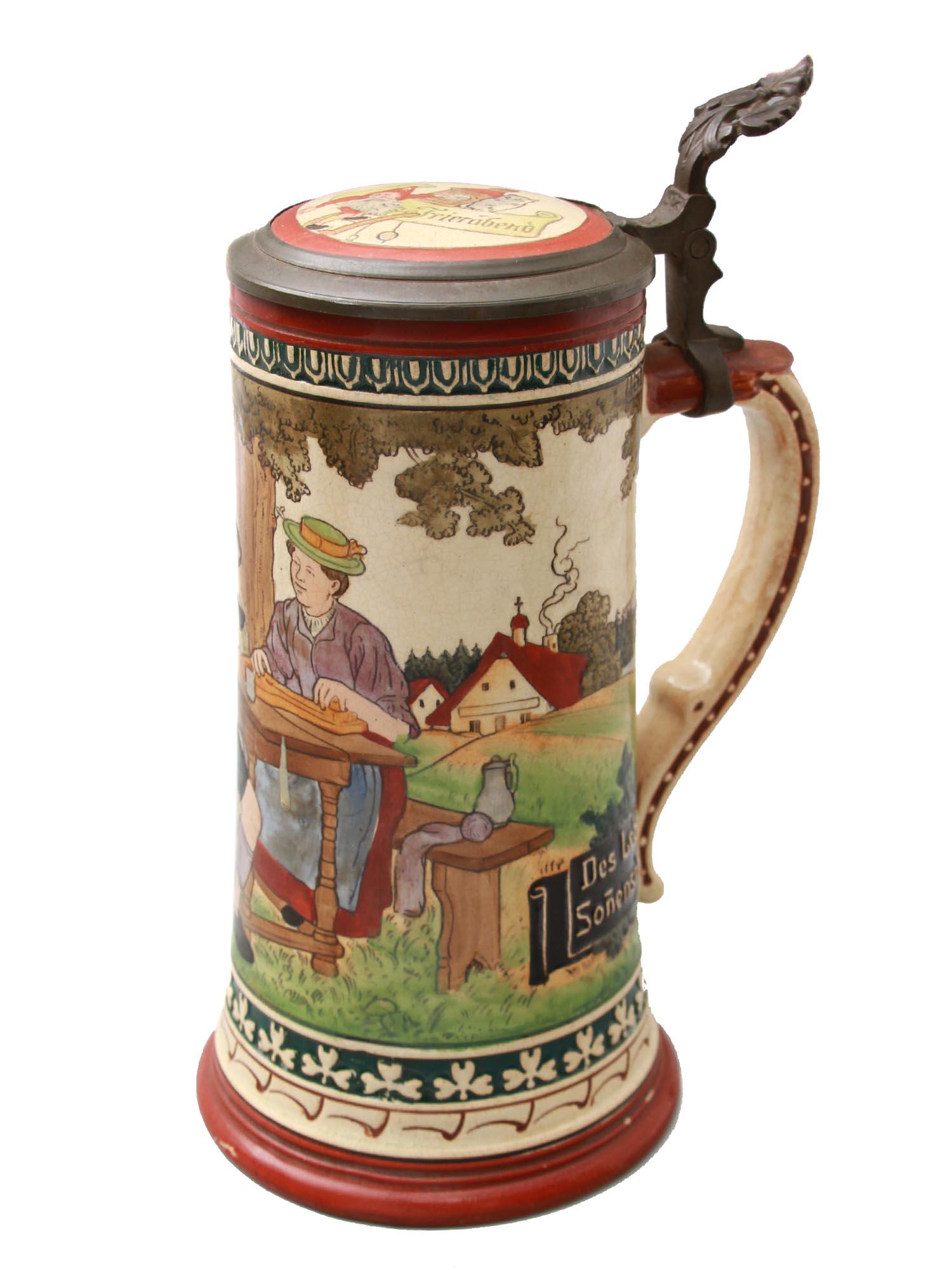 GERMAN AJ THEWALT PEWTER & PORCELAIN BEER STEIN MUG (1 of 7)