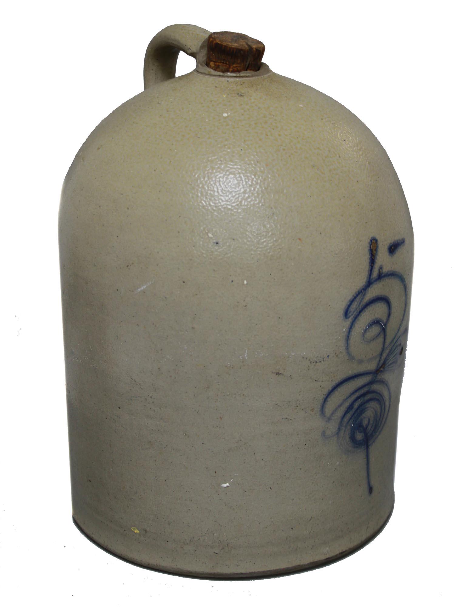 AMERICAN OHIO BLUE DECORATED STONEWARE WATER JUG (1 of 9)