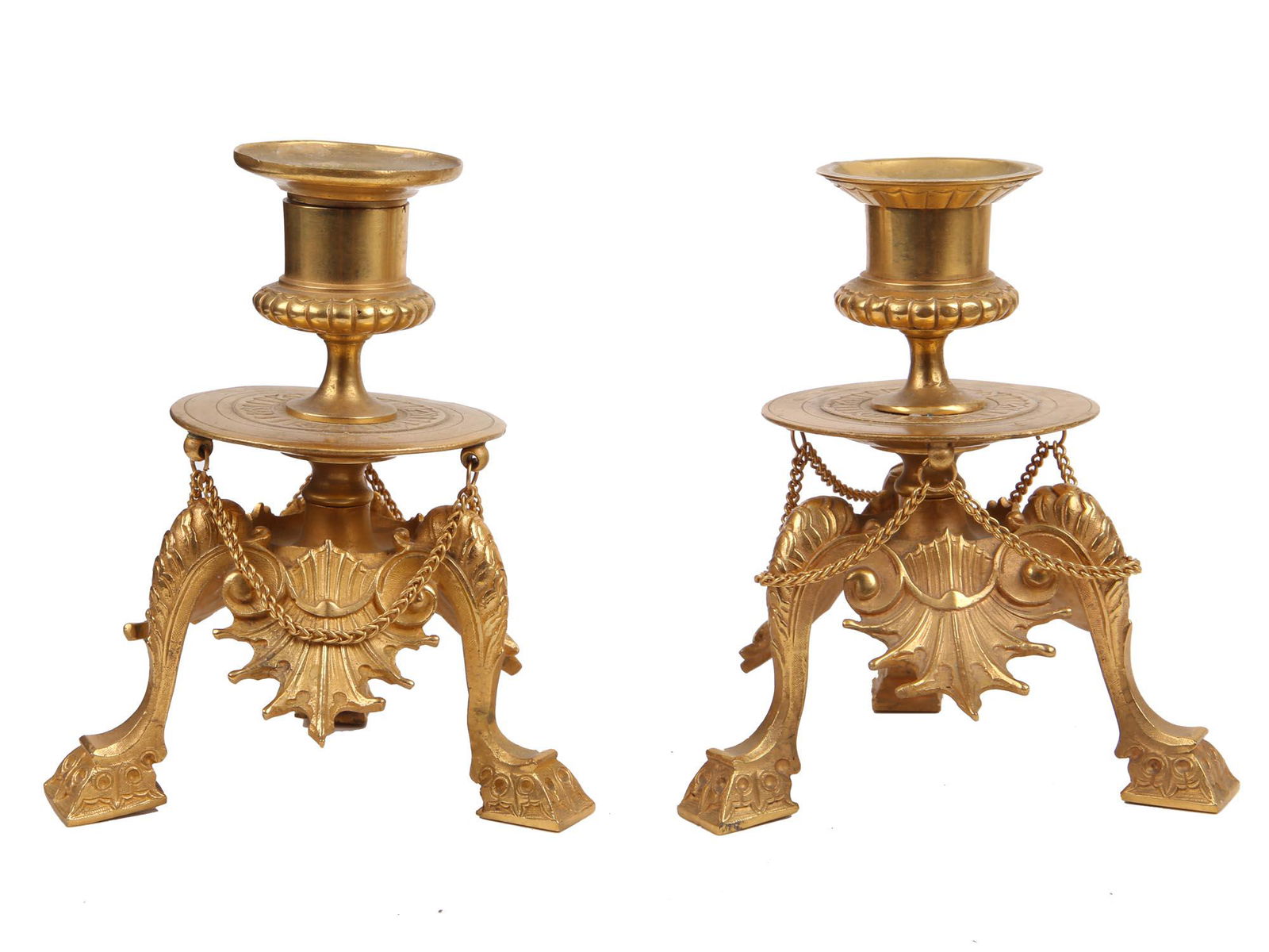 A PAIR OF FRENCH STYLE GILT BRASS CANDLE HOLDERS (1 of 5)