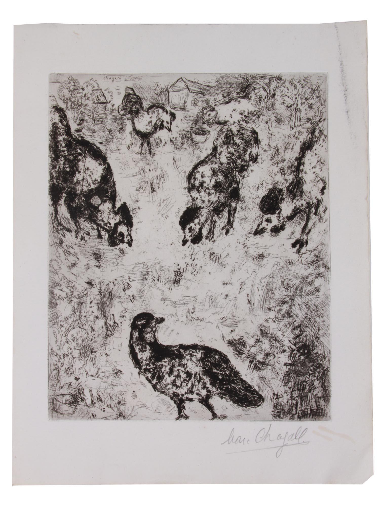 A PARTRIDGE AND ROOSTERS ETCHING BY MARC CHAGALL (1 of 5)
