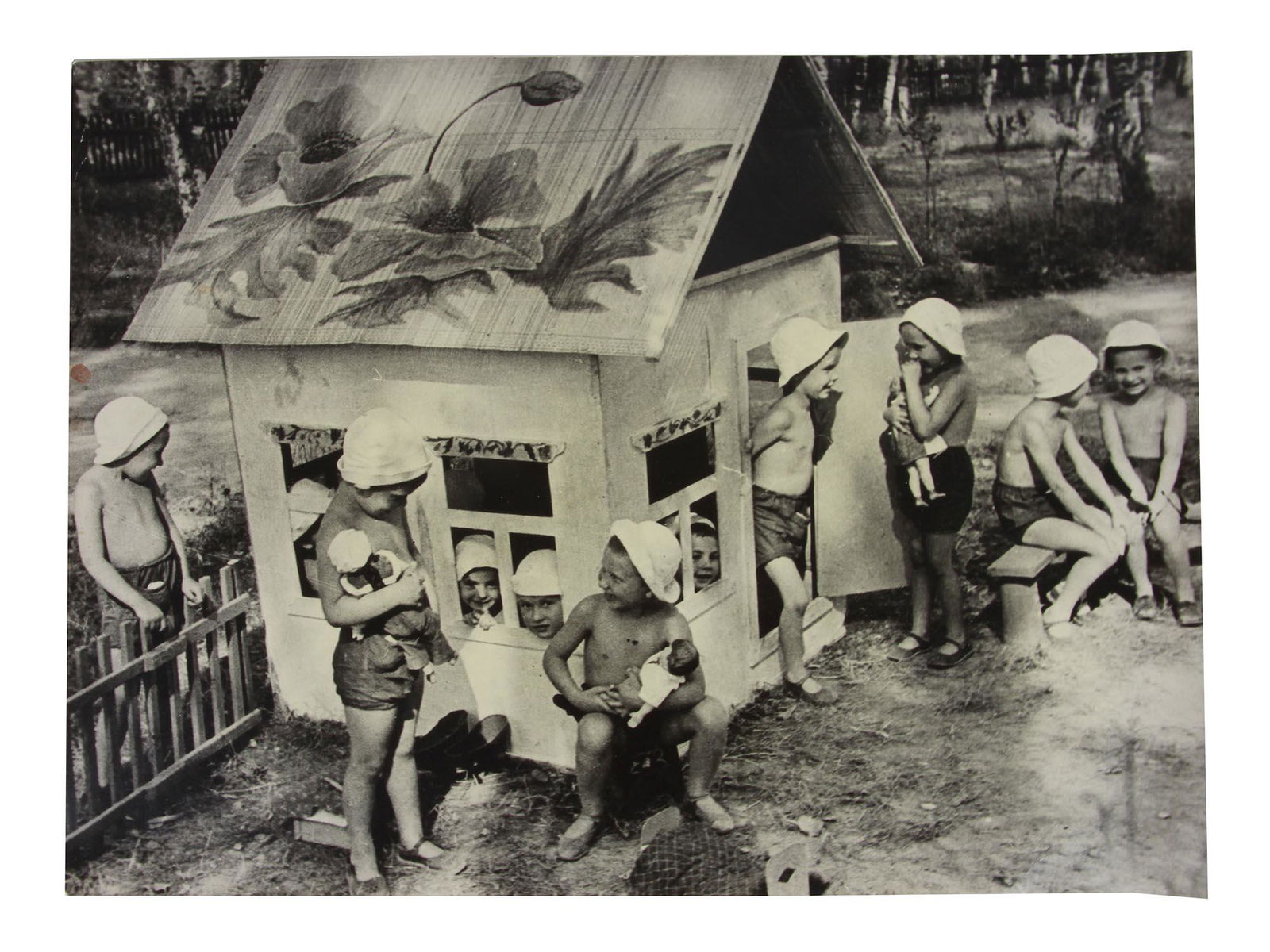 RUSSIAN PHOTO SOVIET CHILDREN BY MIKHAIL GRACHEV: Mikhail Gravev (Russian, 1913-2003) black and white photo depicting children walking in the kindergarten from the series Soviet Daily Life. The 1930s-1960s. Signed on verso in pen. From The Borodulin�