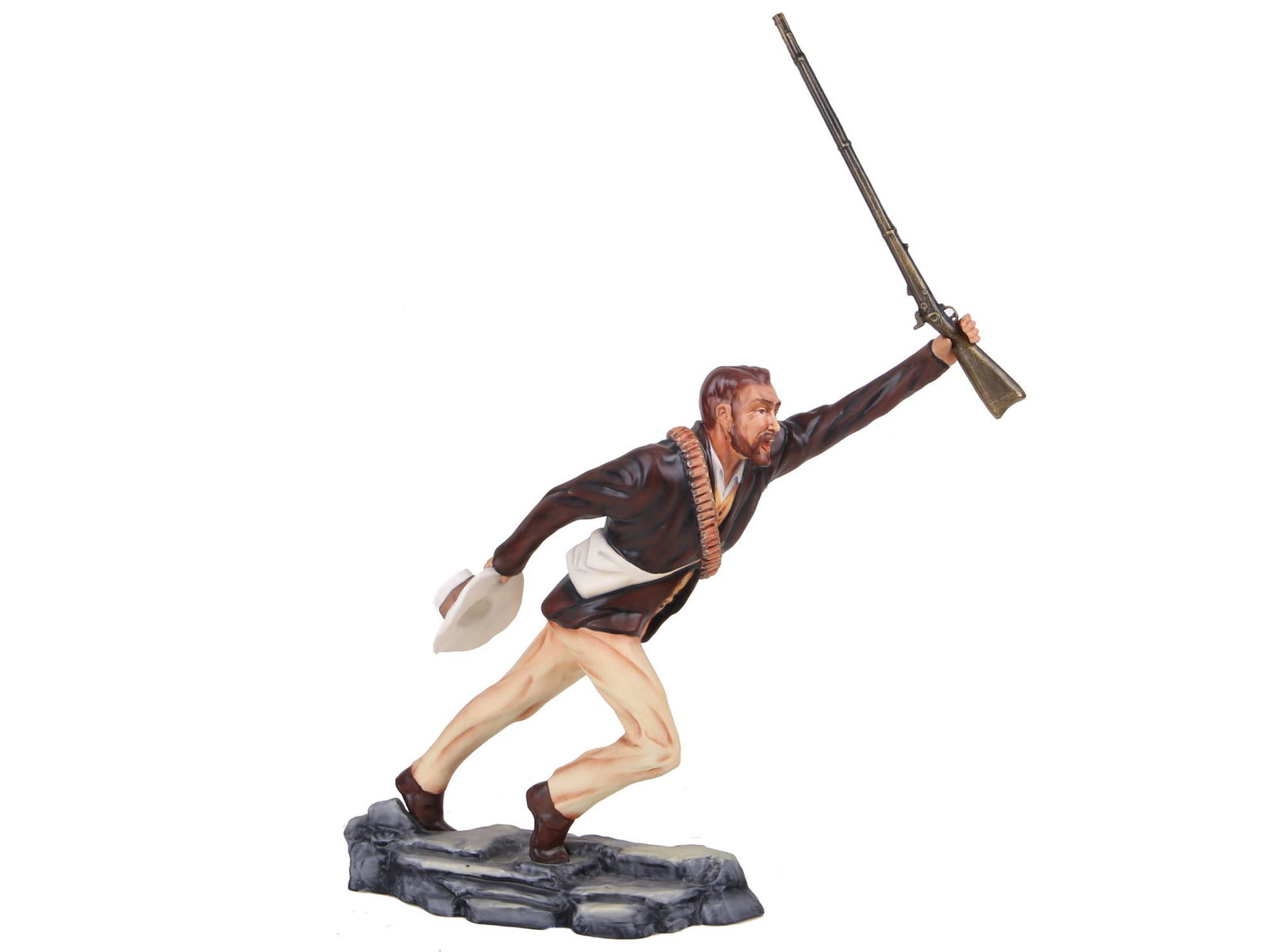 MICHAEL SUTTY PAINTED PORCELAIN FIGURINE OF BOER: An English Modelled And Hand Painted Porcelain Figurine On A Base By Michael Sutty Porcelain Manufactory. The Figurine Is Made In The Shape Of Boer From South Africa Amajuba 1881 With A Rifle. Model N