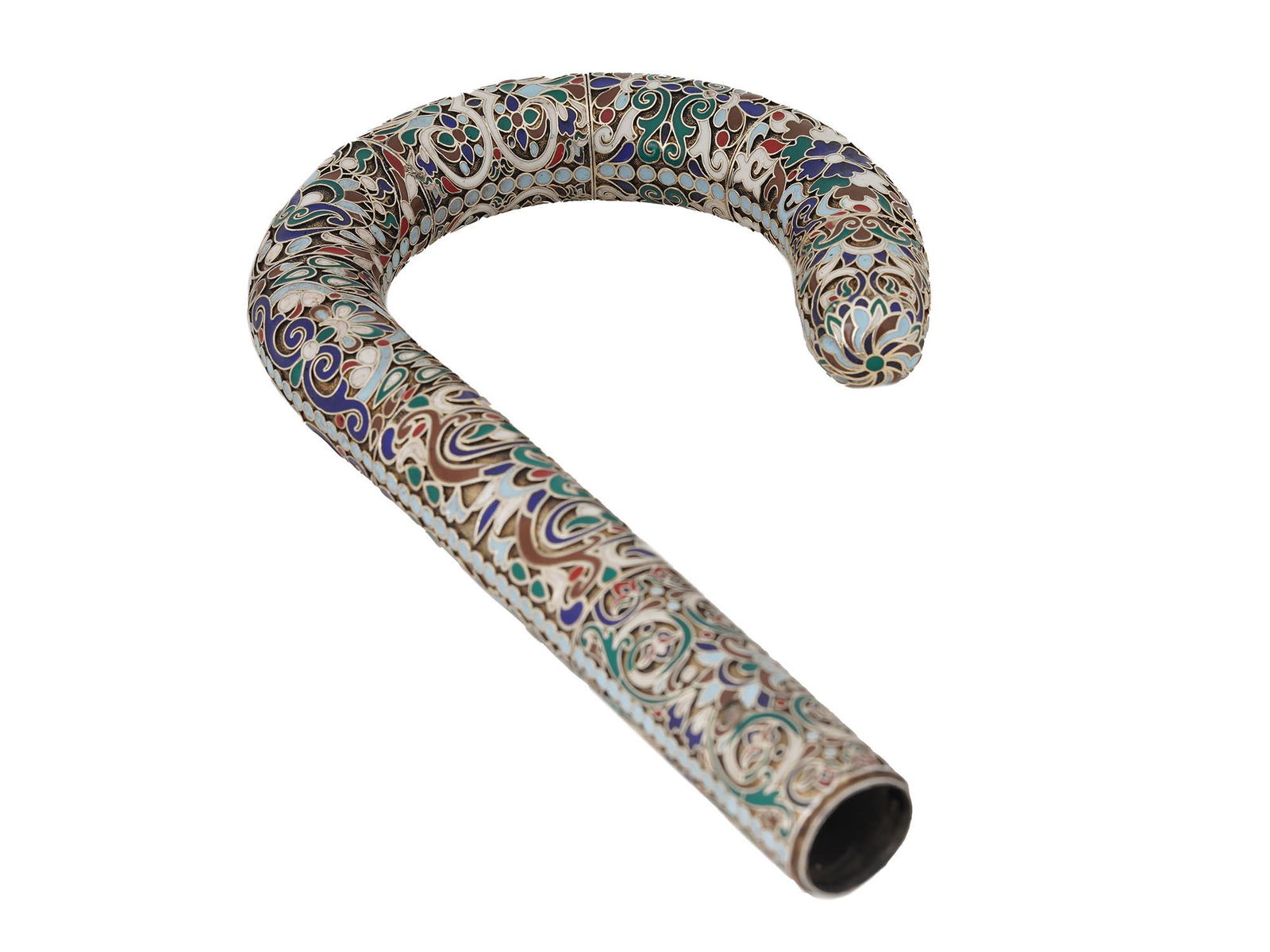 A RUSSIAN GILT SILVER CLOISONNE ENAMEL CANE HANDLE (1 of 5)