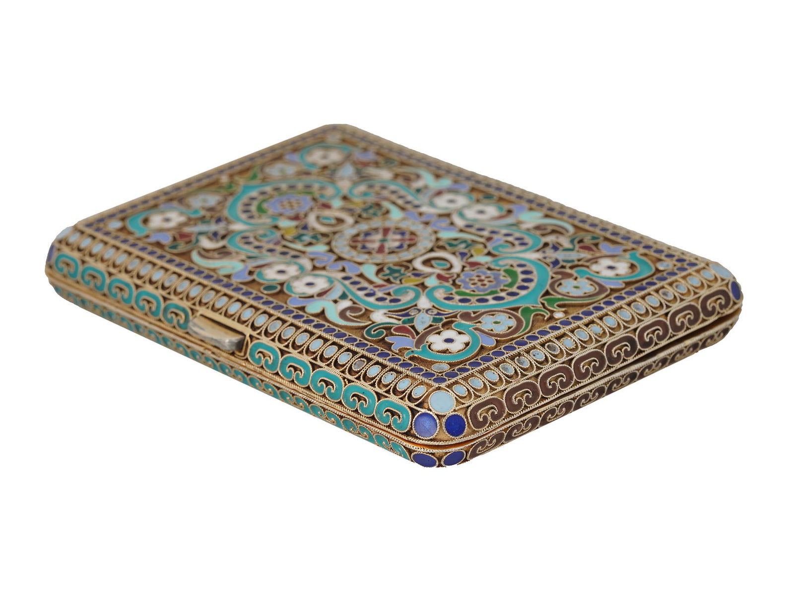 A RUSSIAN SILVER CLOISONNE ENAMEL CIGARETTE CASE (1 of 7)