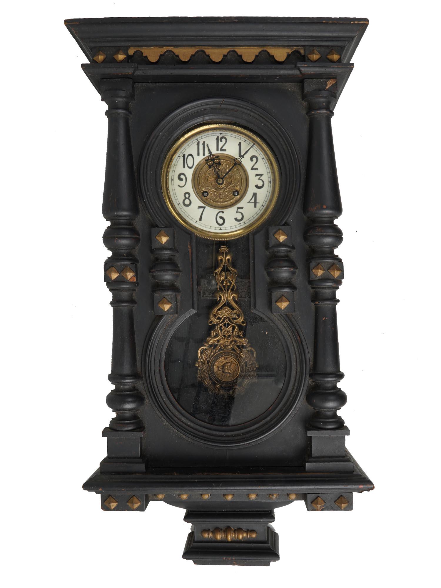 ANTIQUE FRENCH EBONIZED GILT BRONZE WALL CLOCK (1 of 8)
