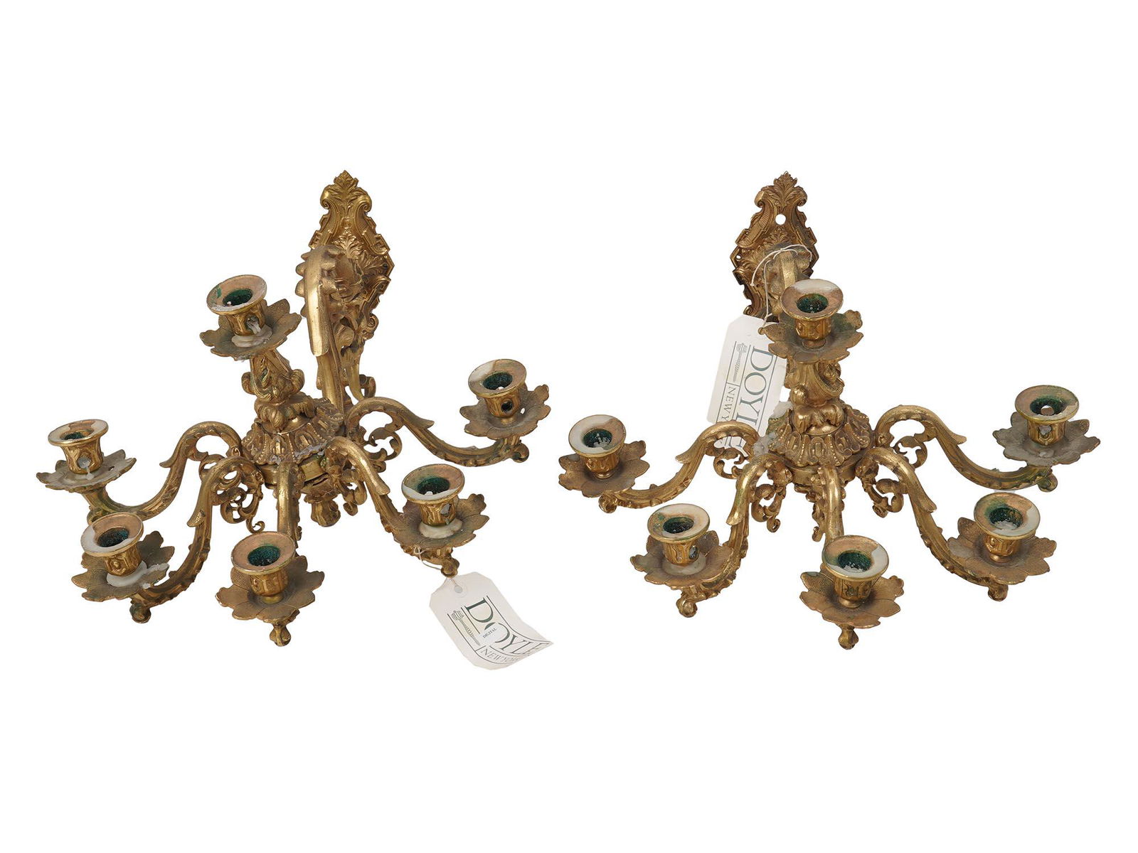 PAIR OF ANTIQUE GILT BRONZE BAROQUE STYLE SCONCES (1 of 7)