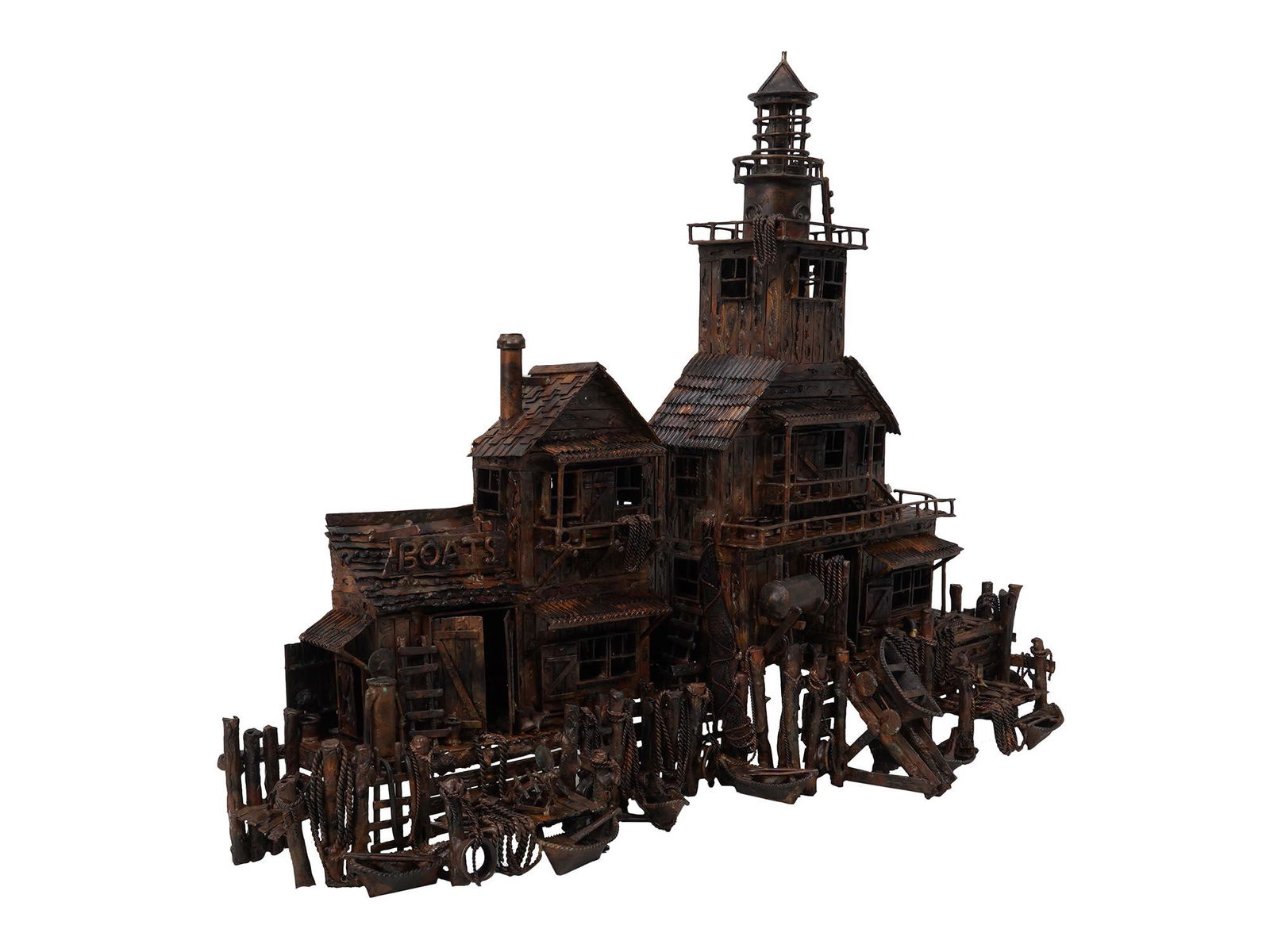 AMERICAN FOLK ART HANDMADE COPPER MODEL OF HOUSE (1 of 10)