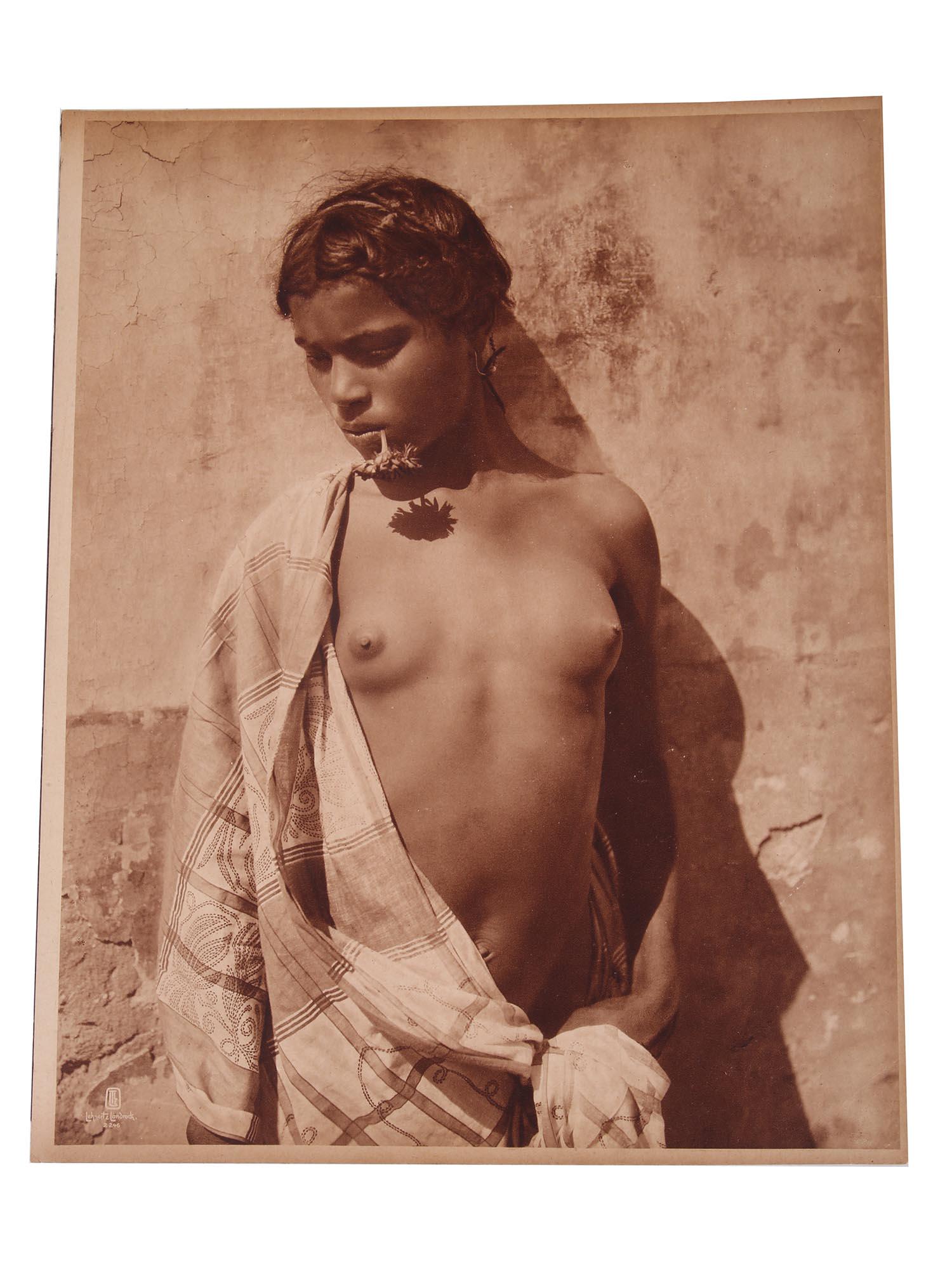 FEMALE EROTIC PHOTO ATTR LEHNERT AND LANDROCK: Attributed to Lehnert and Landrock machine made photogravure of a naked young North African woman. Albumen mounted to mat, probably an original print from the period. Authenticity is not guaranteed by