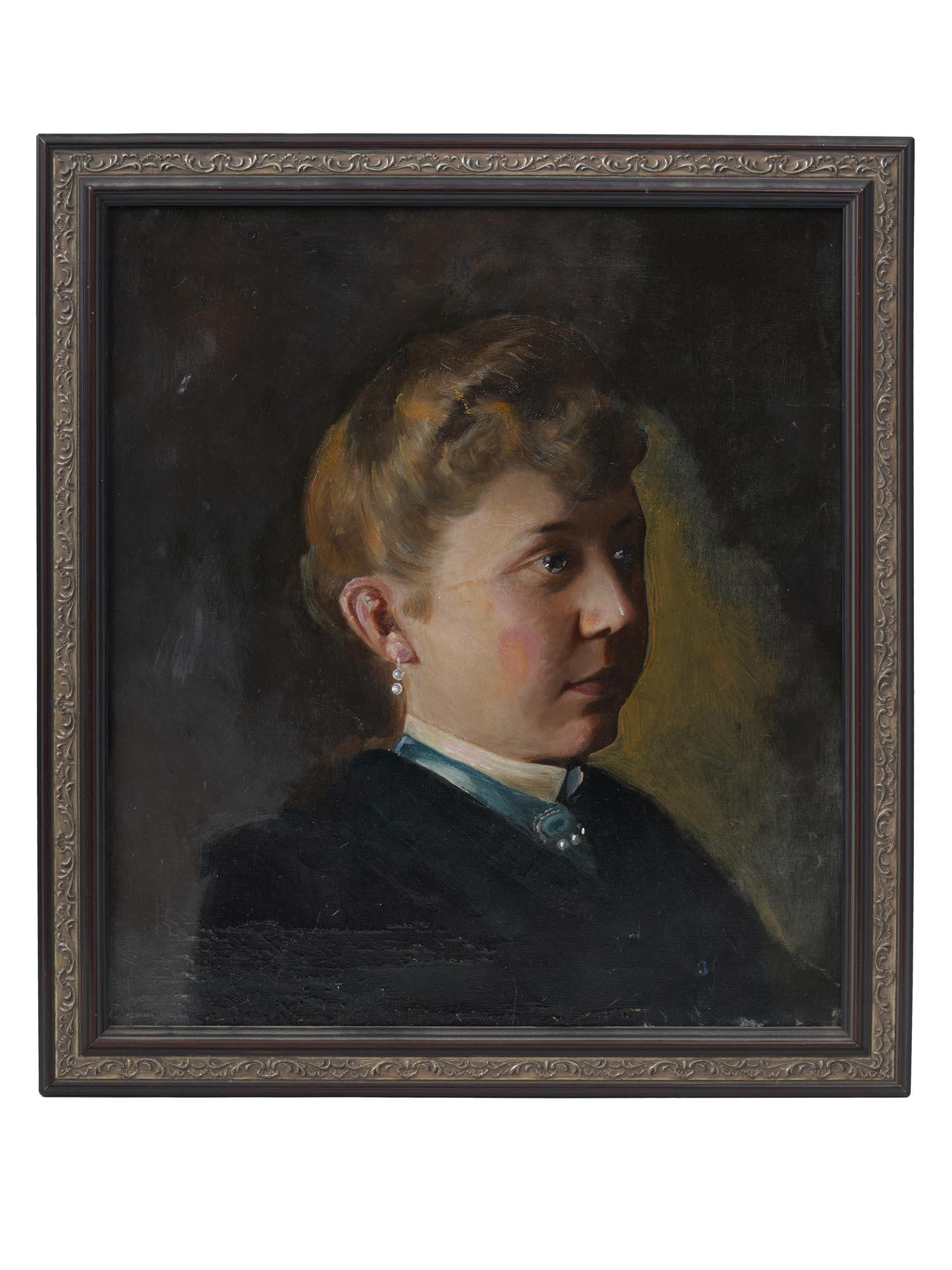 MID CENTURY OIL PORTRAIT OF A WOMAN WITH PEARL (1 of 4)